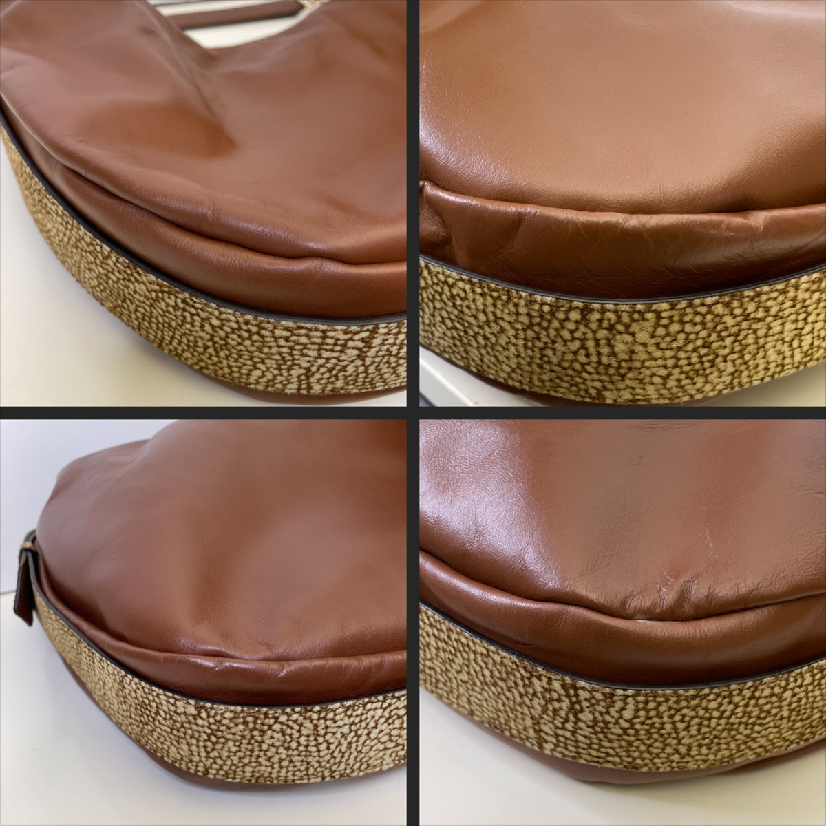 Borbonese - Hobo "Oyster" Pelle Cognac Con Bordi Tapiro