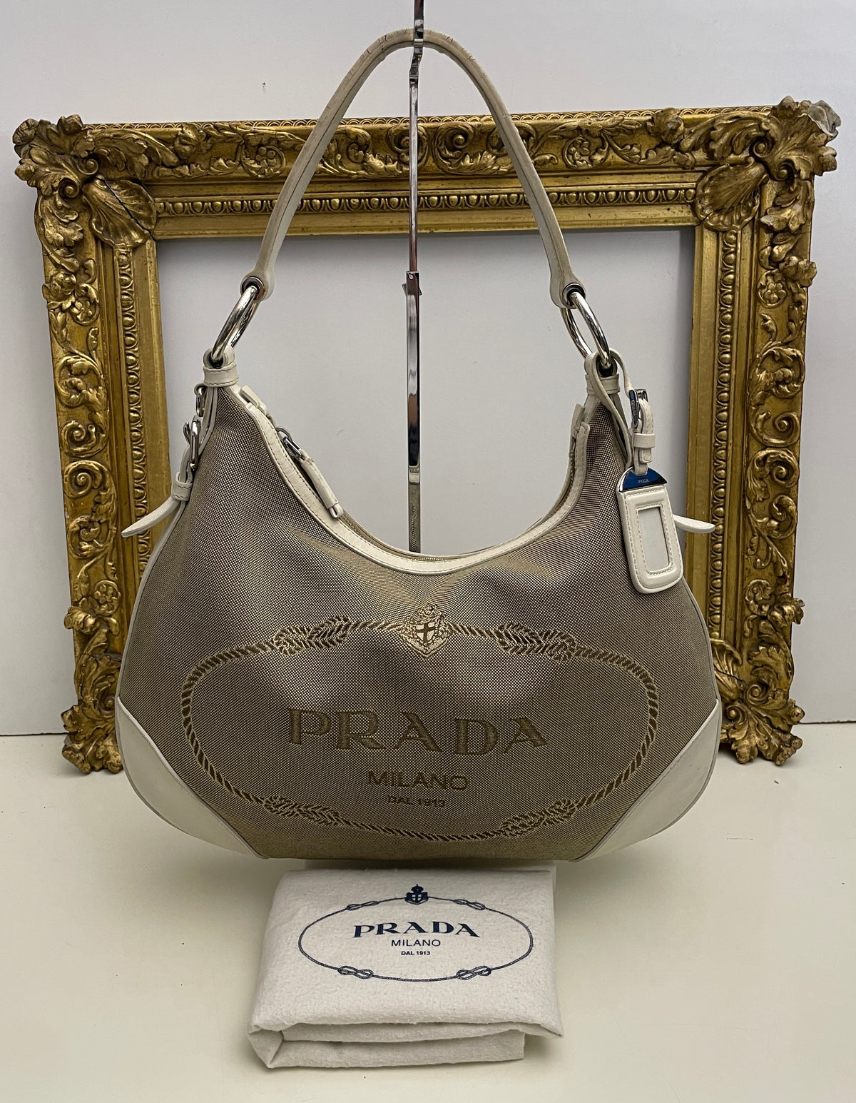 Prada - Hobo Logo Jacquard Beige e Avorio
