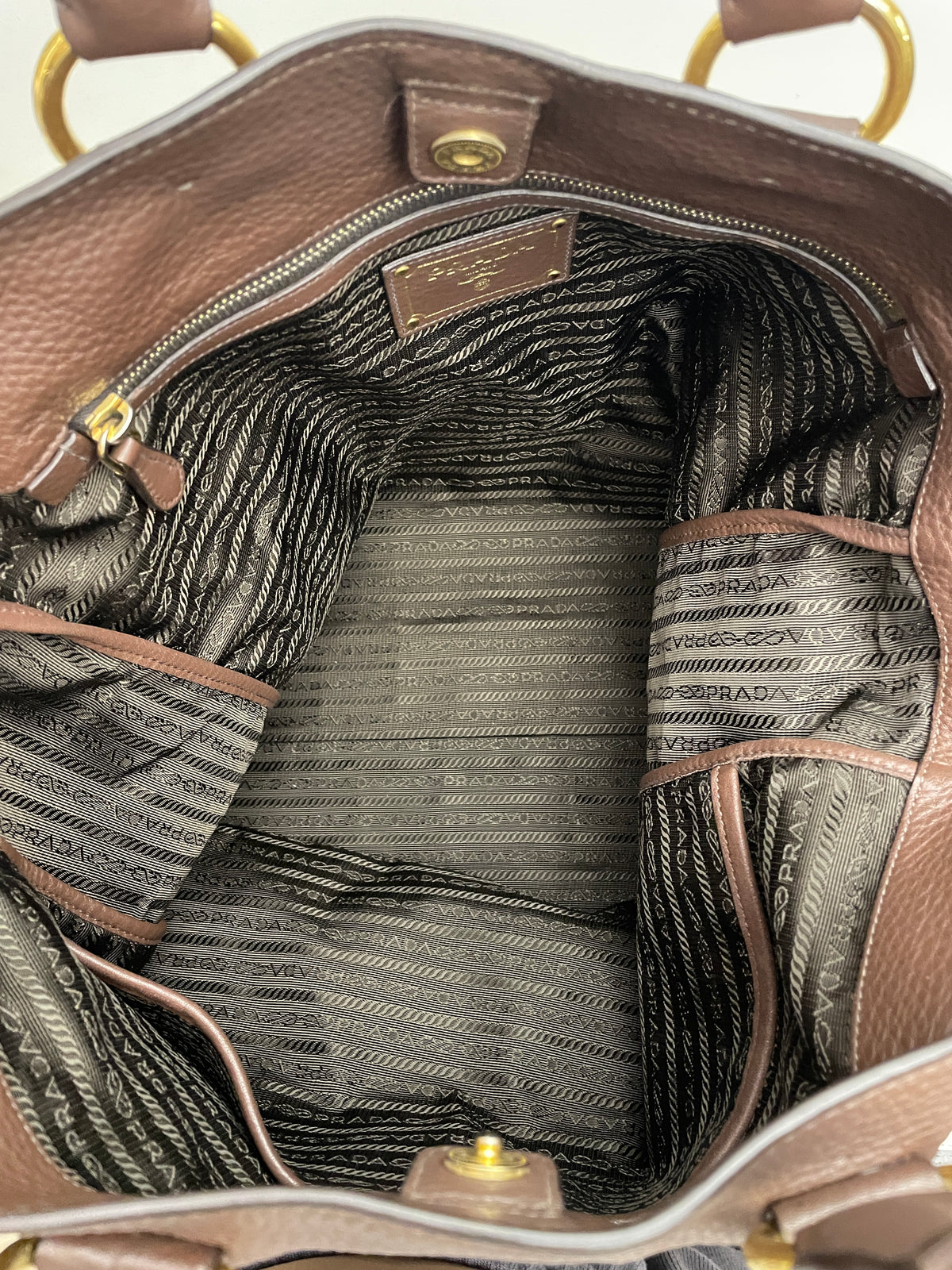 Prada - Shopper in Pelle Martellata Marrone Abbronzato