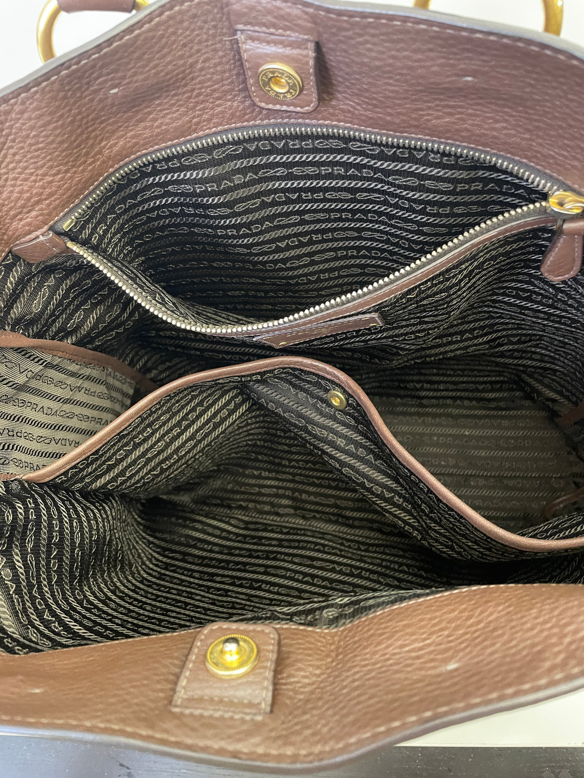 Prada - Shopper in Pelle Martellata Marrone Abbronzato