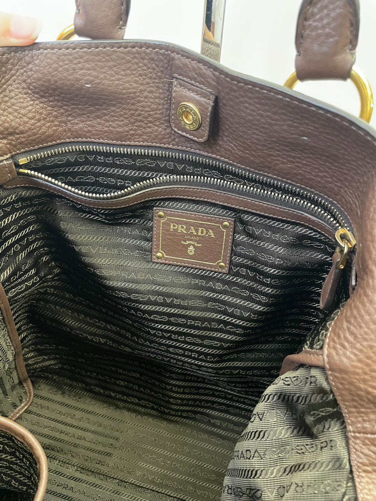 Prada - Shopper in Pelle Martellata Marrone Abbronzato