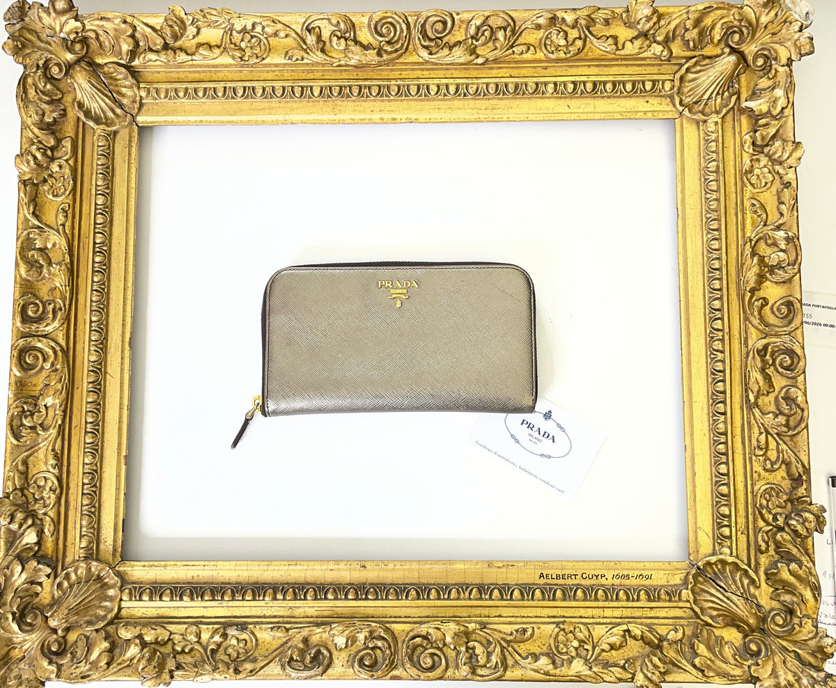 Prada Portafoglio Zip Continental Saffiano Bronzo
