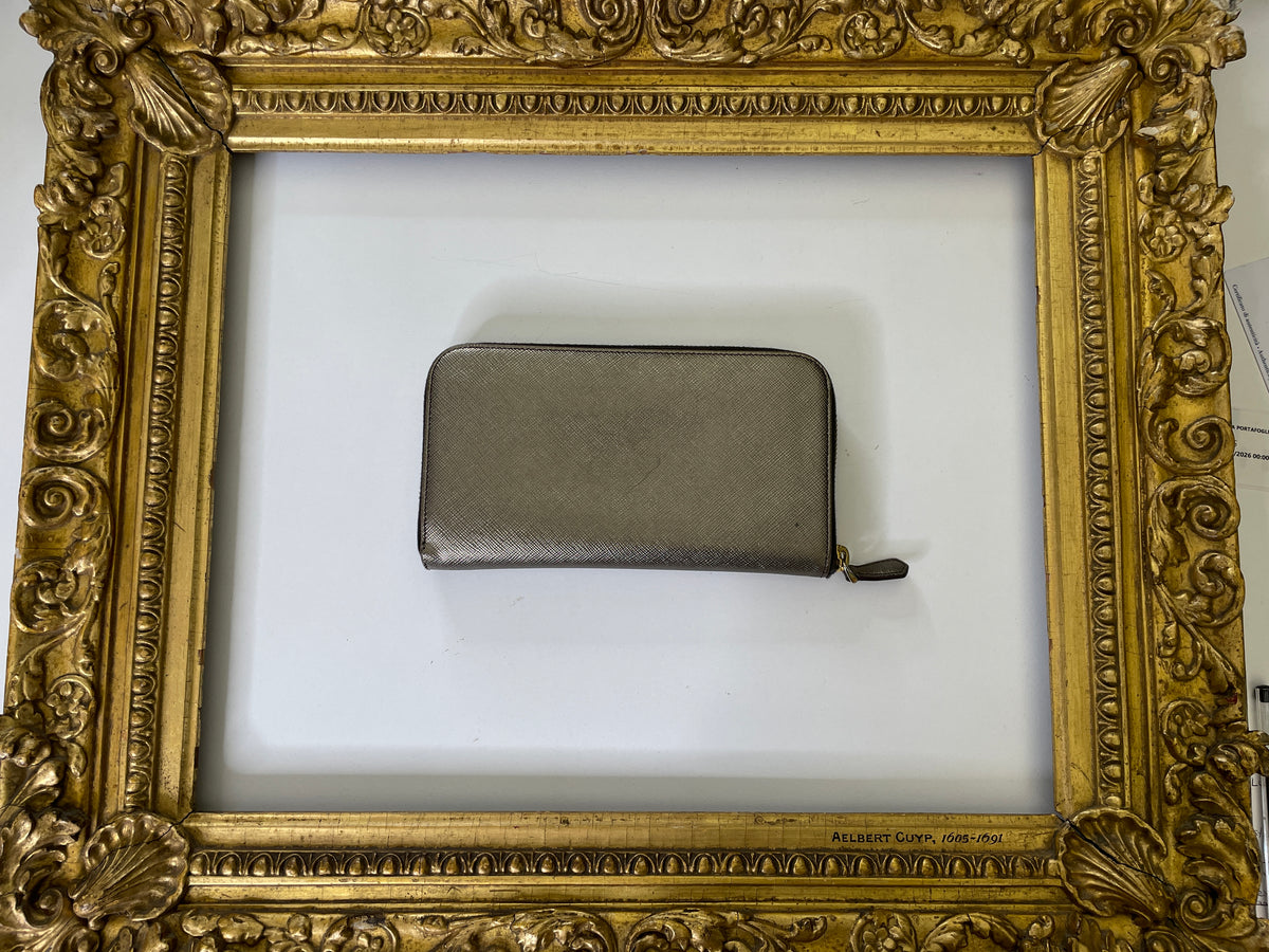 Prada Portafoglio Zip Continental Saffiano Bronzo