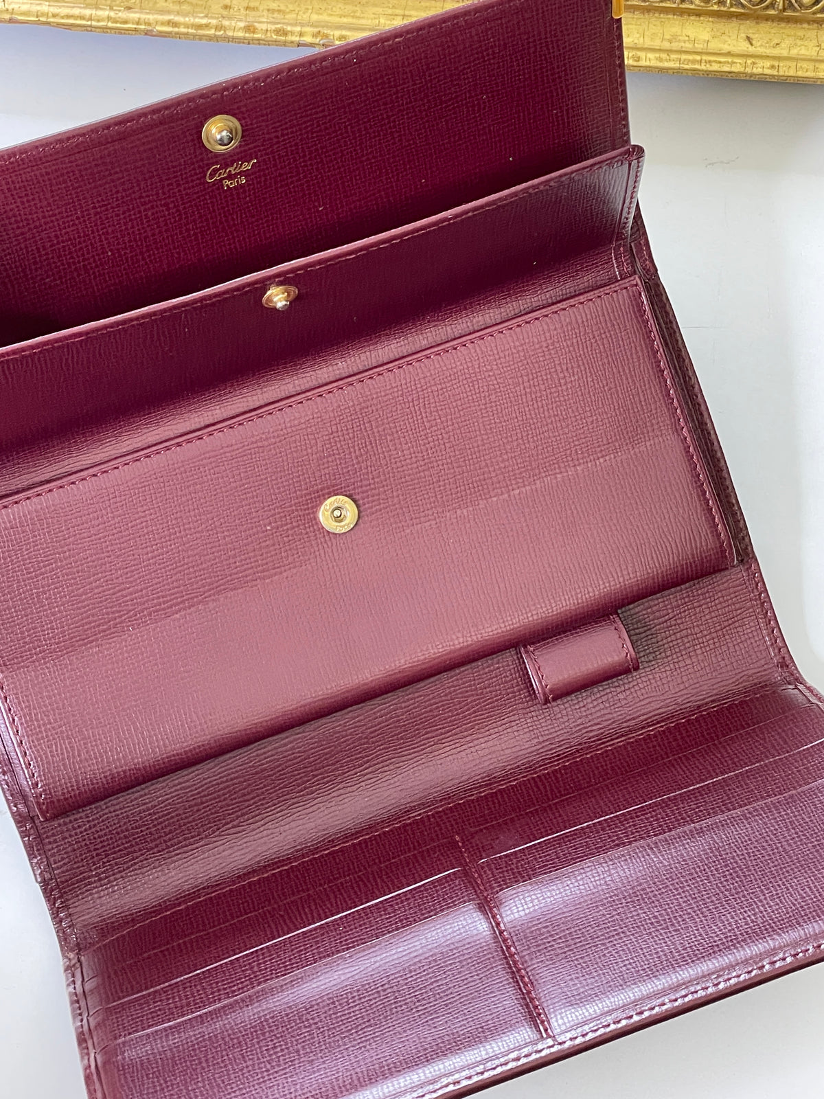 Cartier Portafoglio Grande Donna Pelle bordò Nuovo Full Set