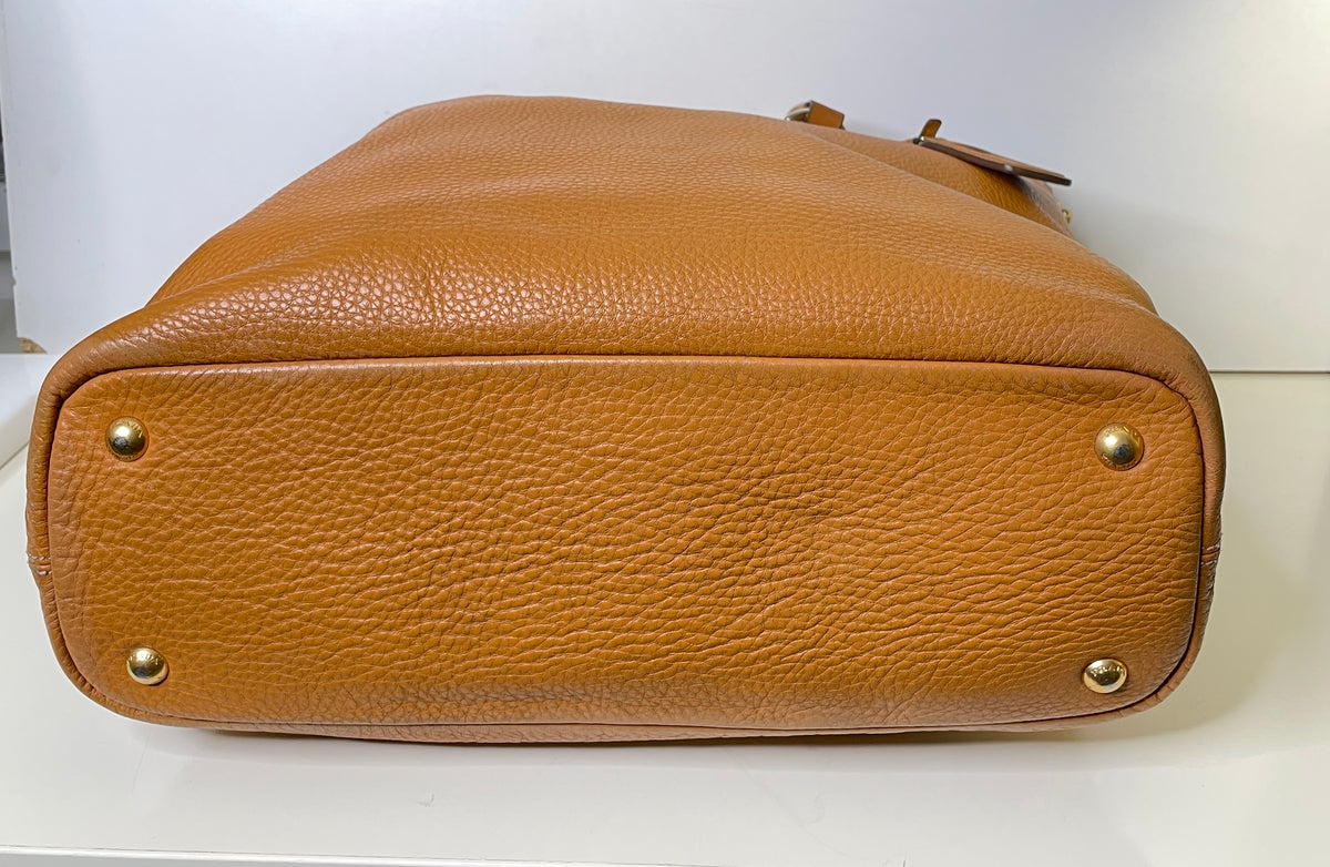 Prada - Shopper Espandibile in Pelle Martellata Cammello