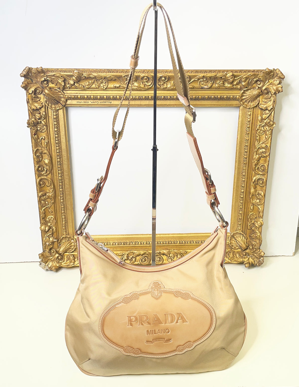 Prada - Borsa Piattina a Tracolla nylon e cordura Beige Logo Jacquard