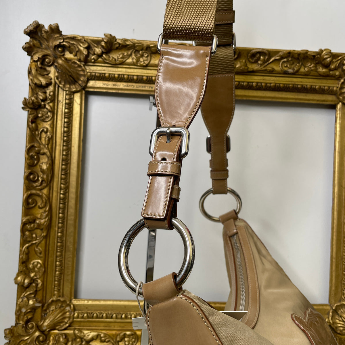 Prada - Borsa Piattina a Tracolla nylon e cordura Beige Logo Jacquard