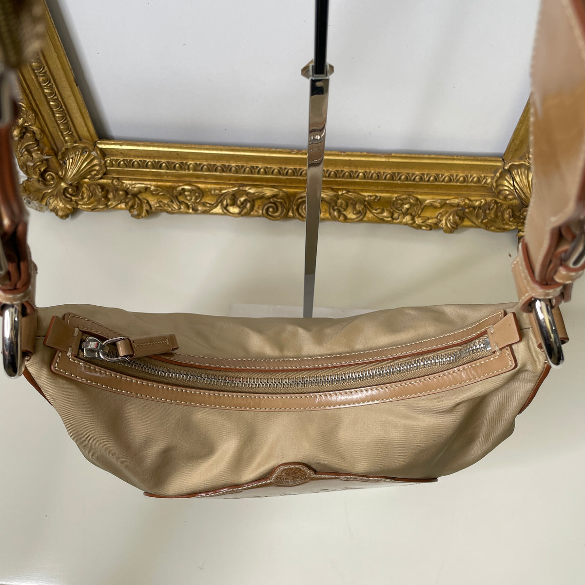 Prada - Borsa Piattina a Tracolla nylon e cordura Beige Logo Jacquard