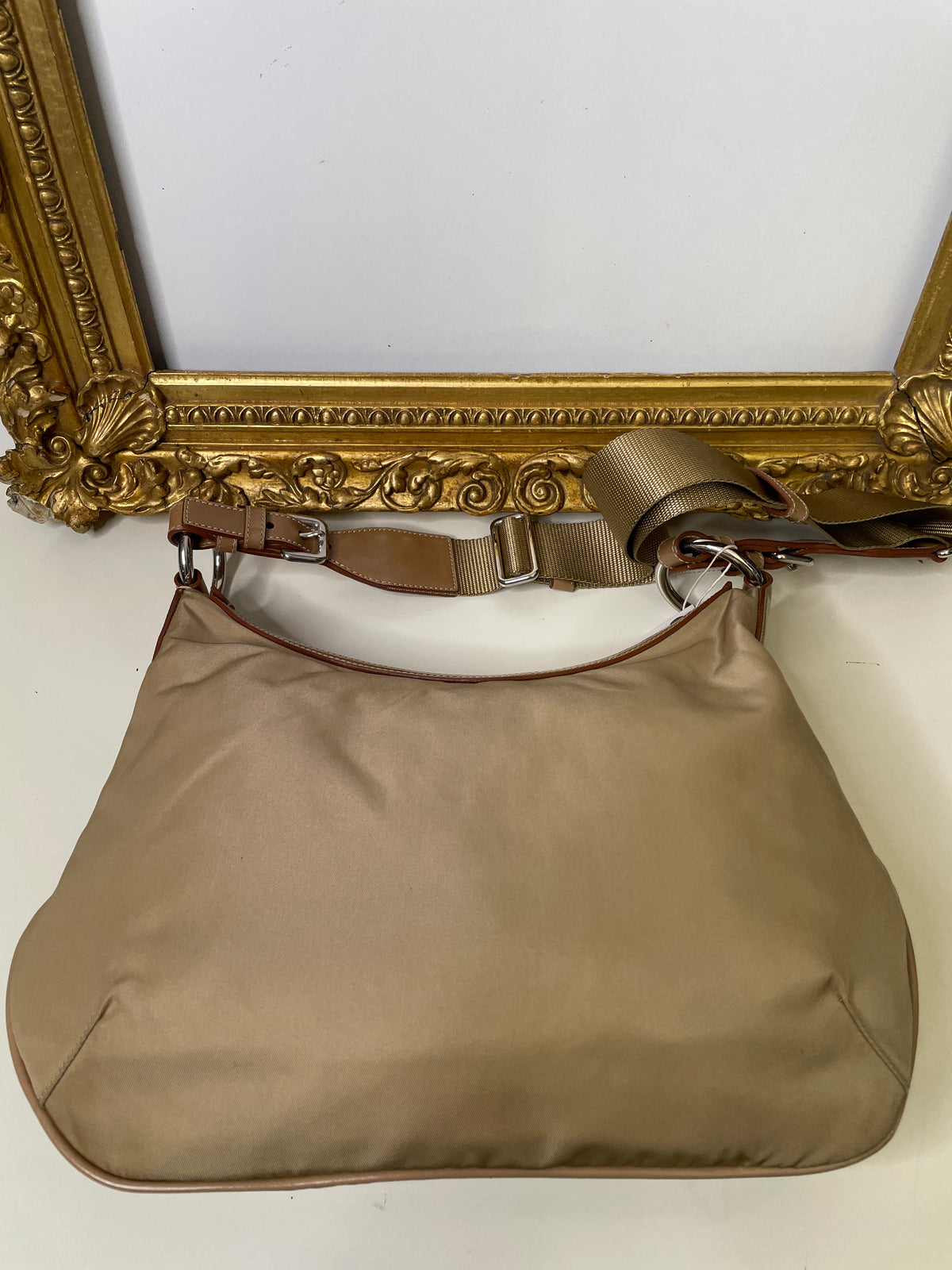 Prada - Borsa Piattina a Tracolla nylon e cordura Beige Logo Jacquard