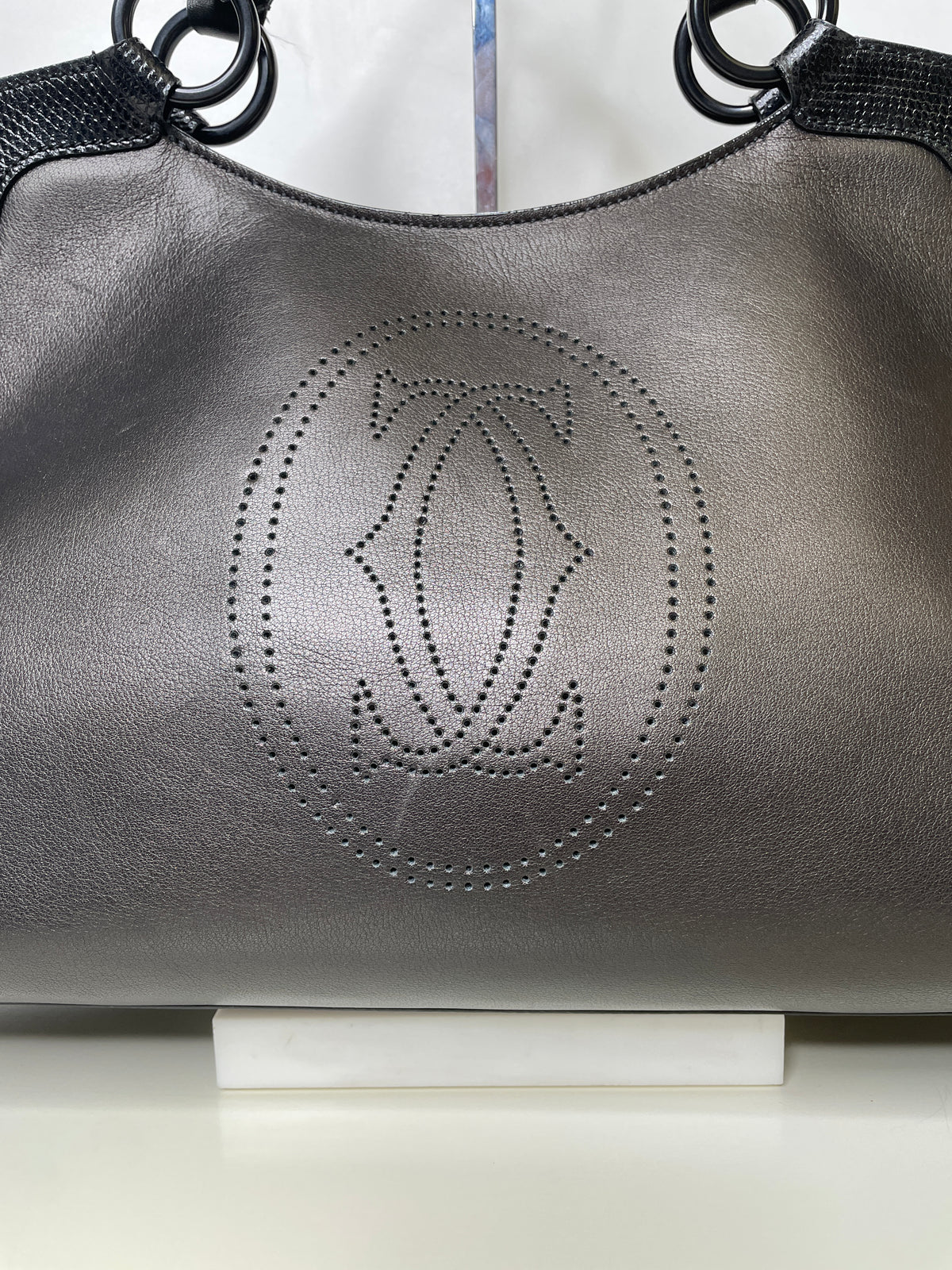 Cartier – Borsa a Spalla Marcello in Pelle Nera con Inserti in Lucertola