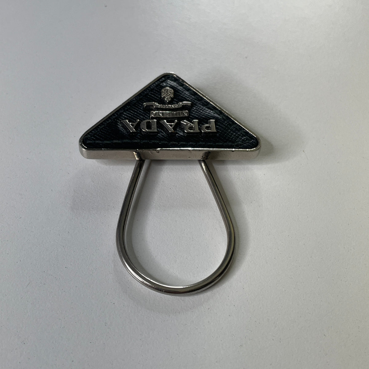 Prada - Portachiavi Metallo Logo Triangolo Pelle Nera (+ scatola)