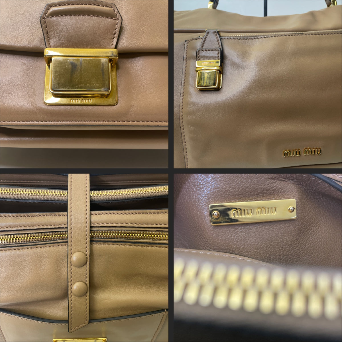 Miu Miu - Borsa Satchel in Pelle Cammello Full Set