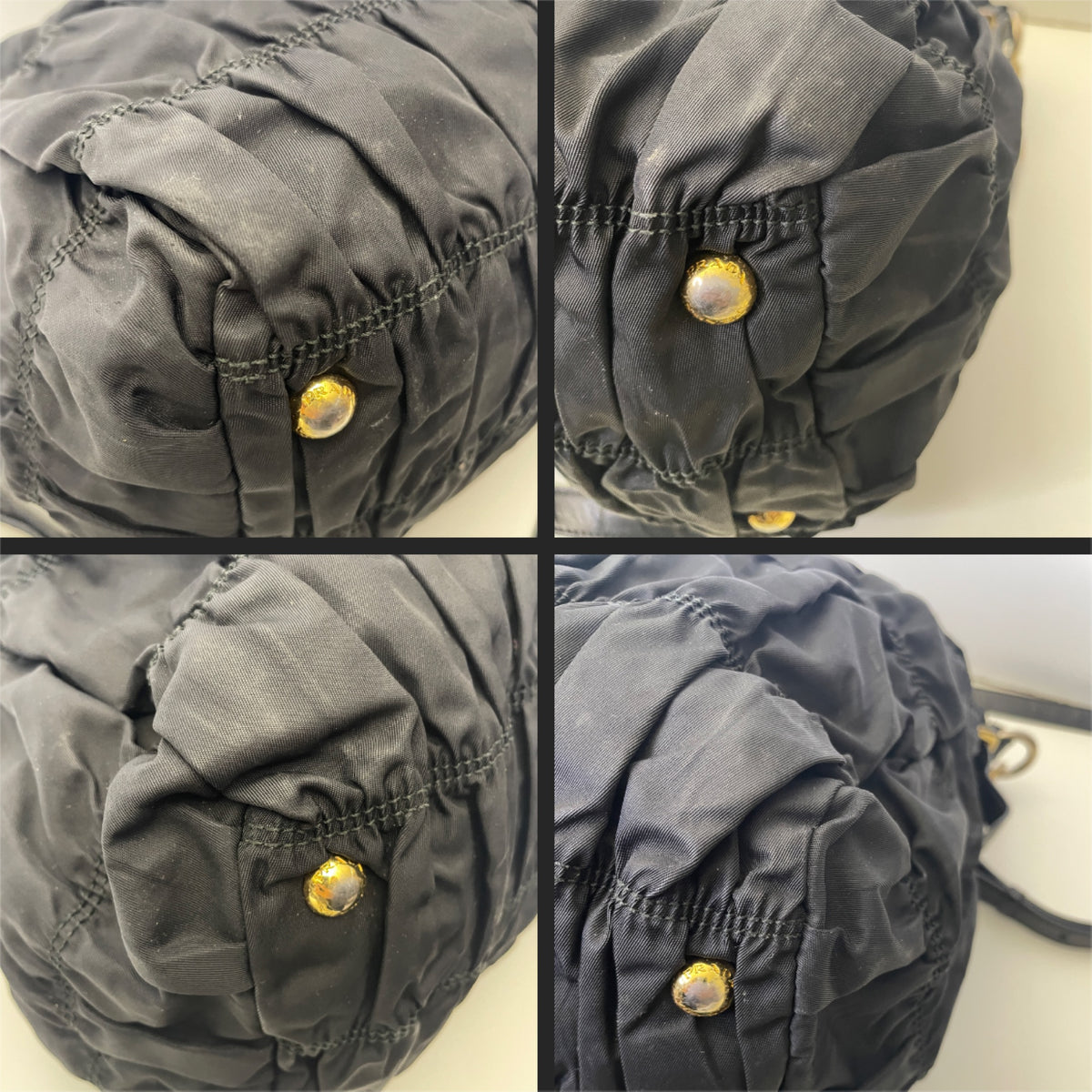 Prada - Shopper Goffrata in Nylon Nera con Manici Piccoli Rigidi