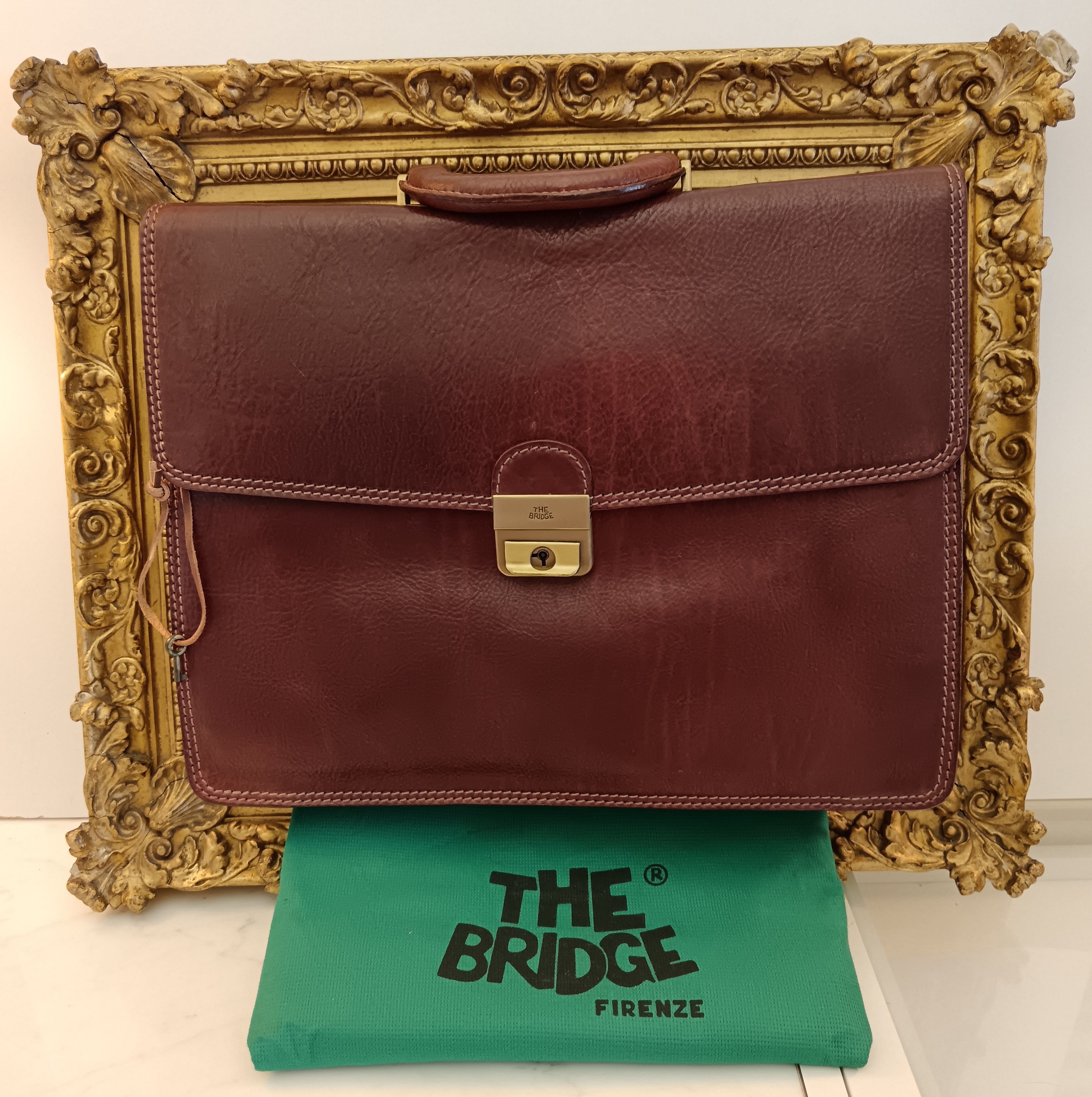 The Bridge - Cartella A Mano In Pelle Marrone Con Dustbag verde