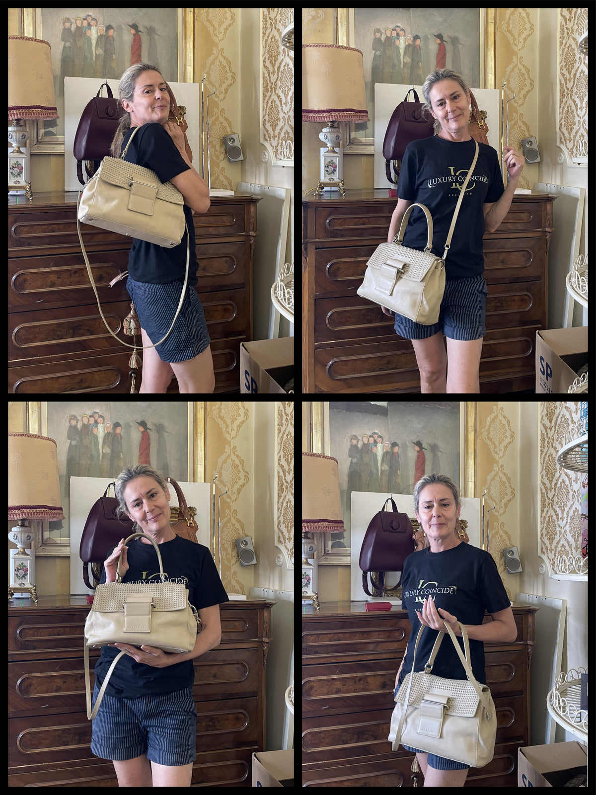 Orciani - Borsa A Spalla Pelle Beige Con Borchie