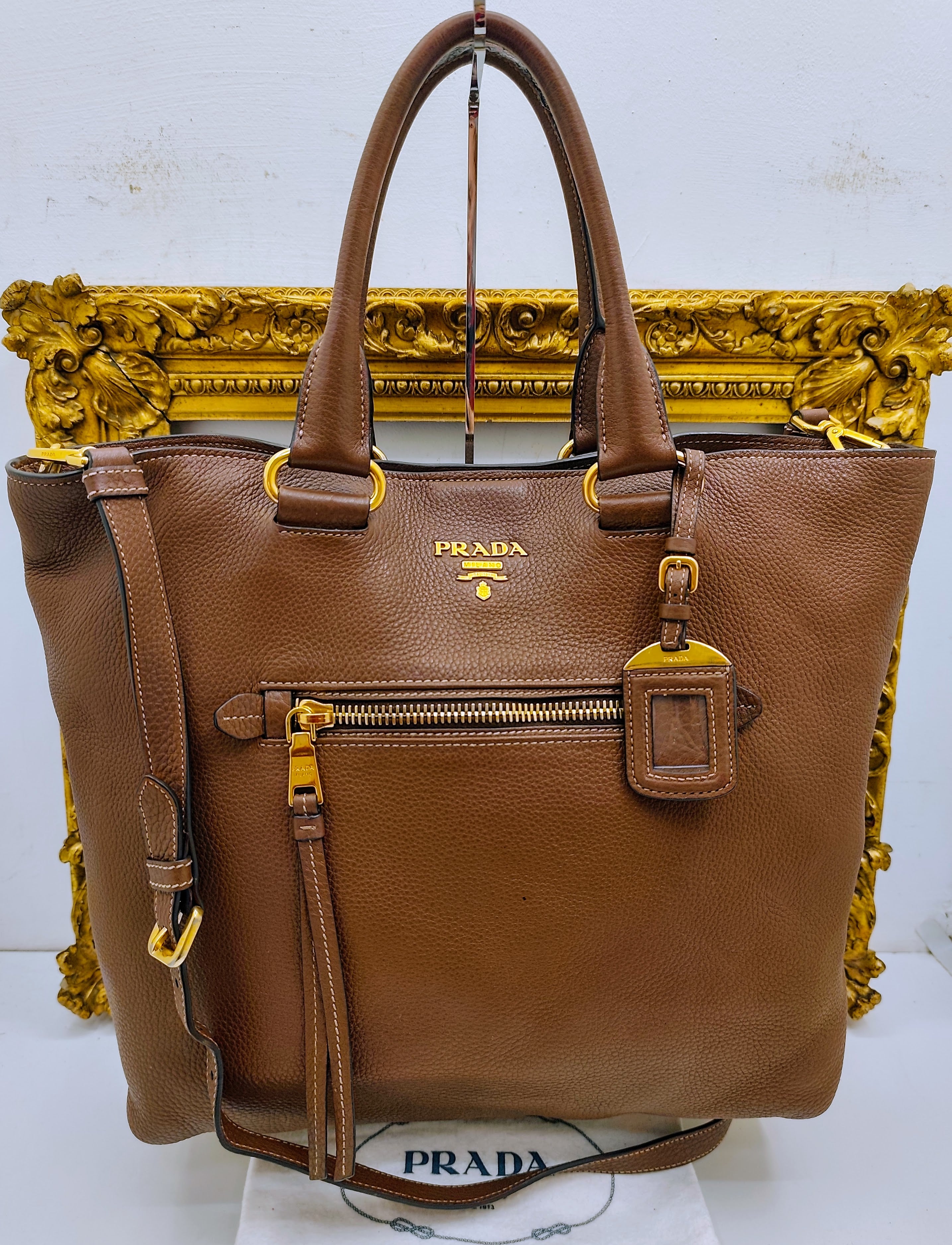 Prada – Shopper Pelle Martellata Color Caramello