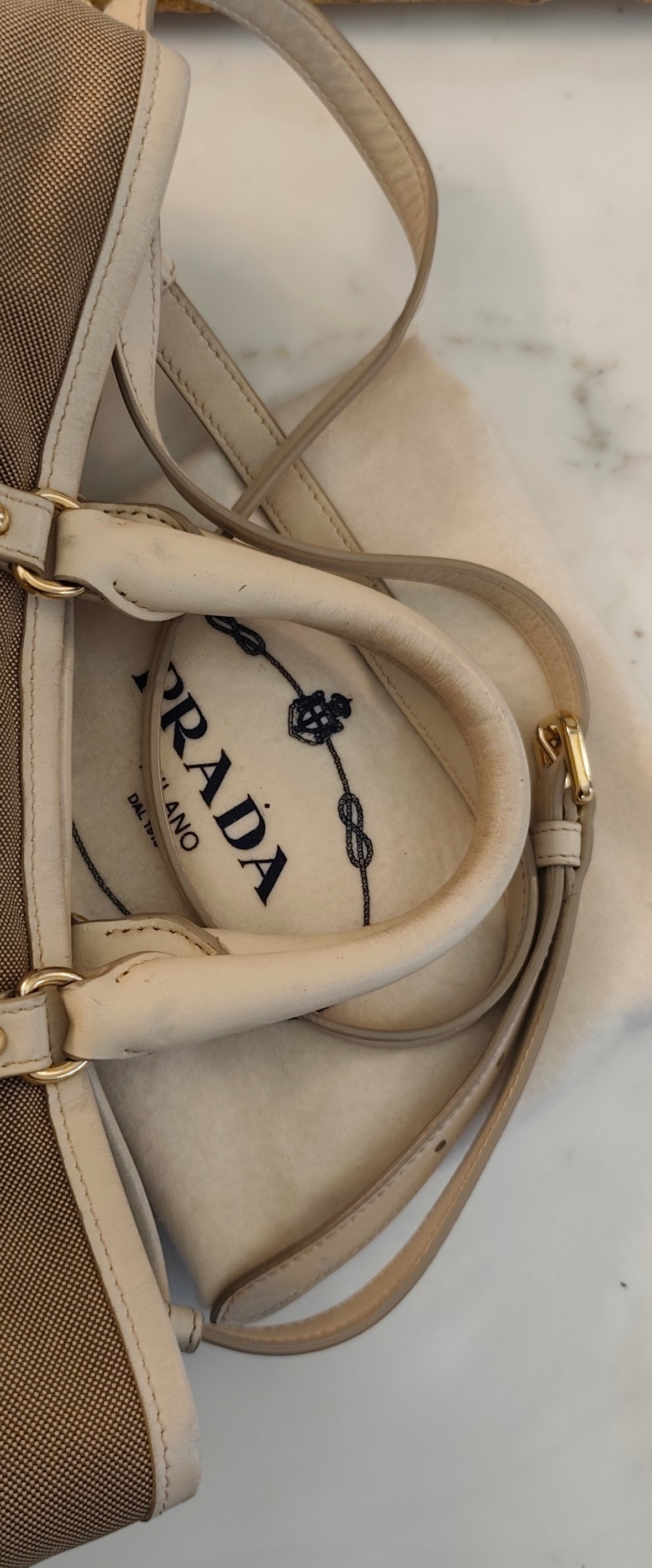 Prada - Tote Bag Shopper Media Canapa Jacquard Beige e Avorio
