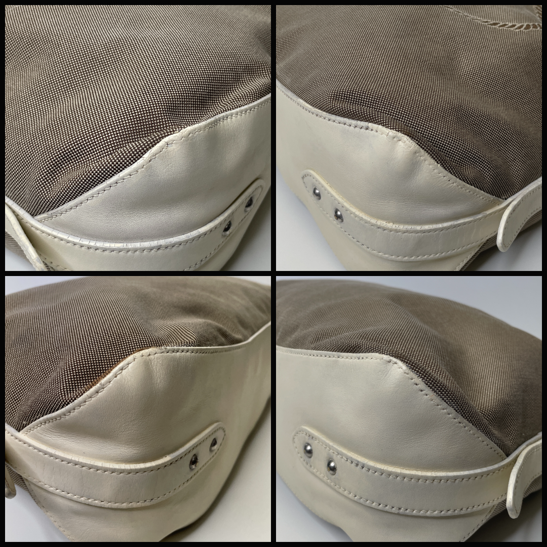 Prada - Hobo/Tote 2024 Logo Jacquard Canapa con Inserzioni in Pelle Bianca