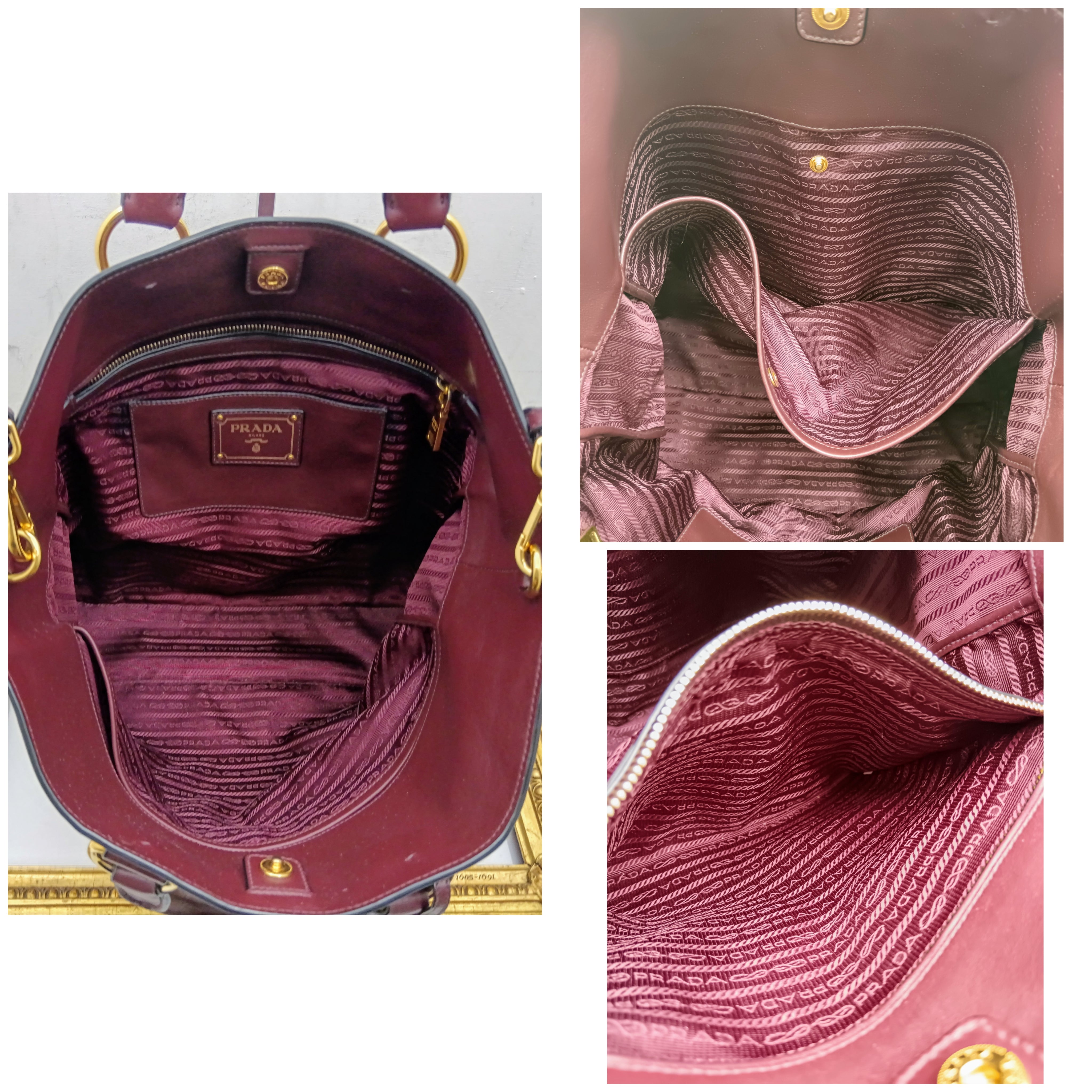 Prada – Borsa Shopper in pelle di vitello bordeaux
