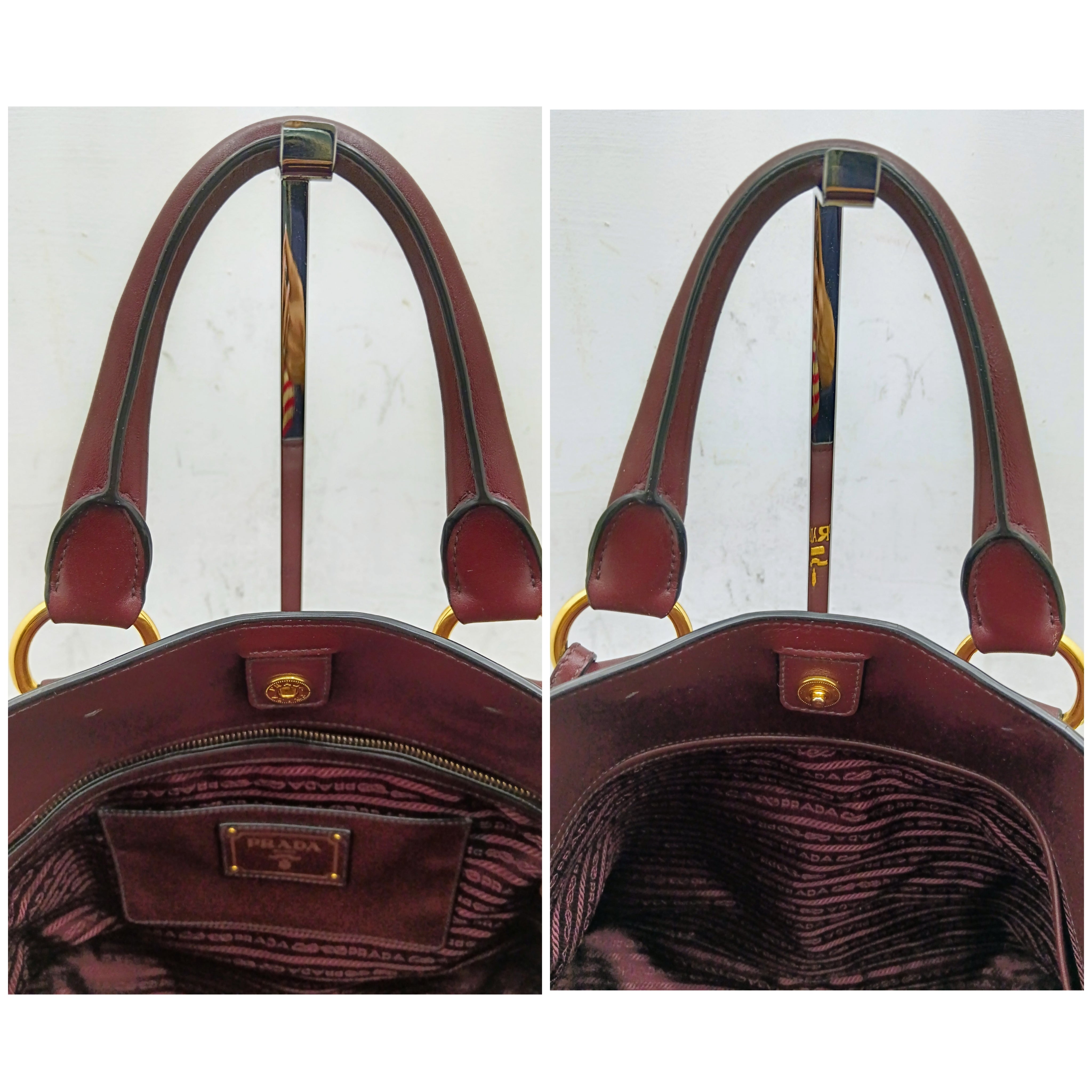 Prada – Borsa Shopper in pelle di vitello bordeaux