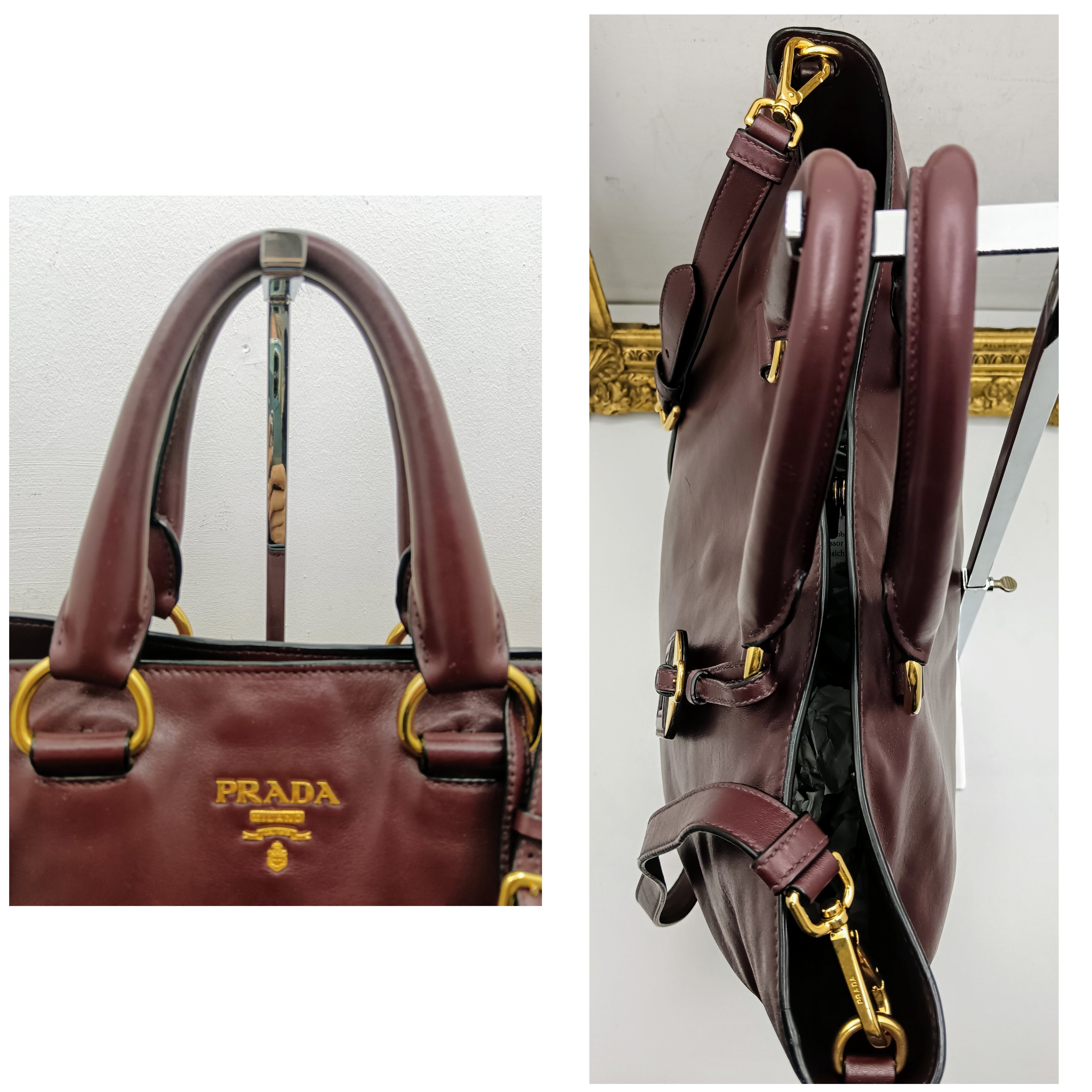 Prada – Borsa Shopper in pelle di vitello bordeaux