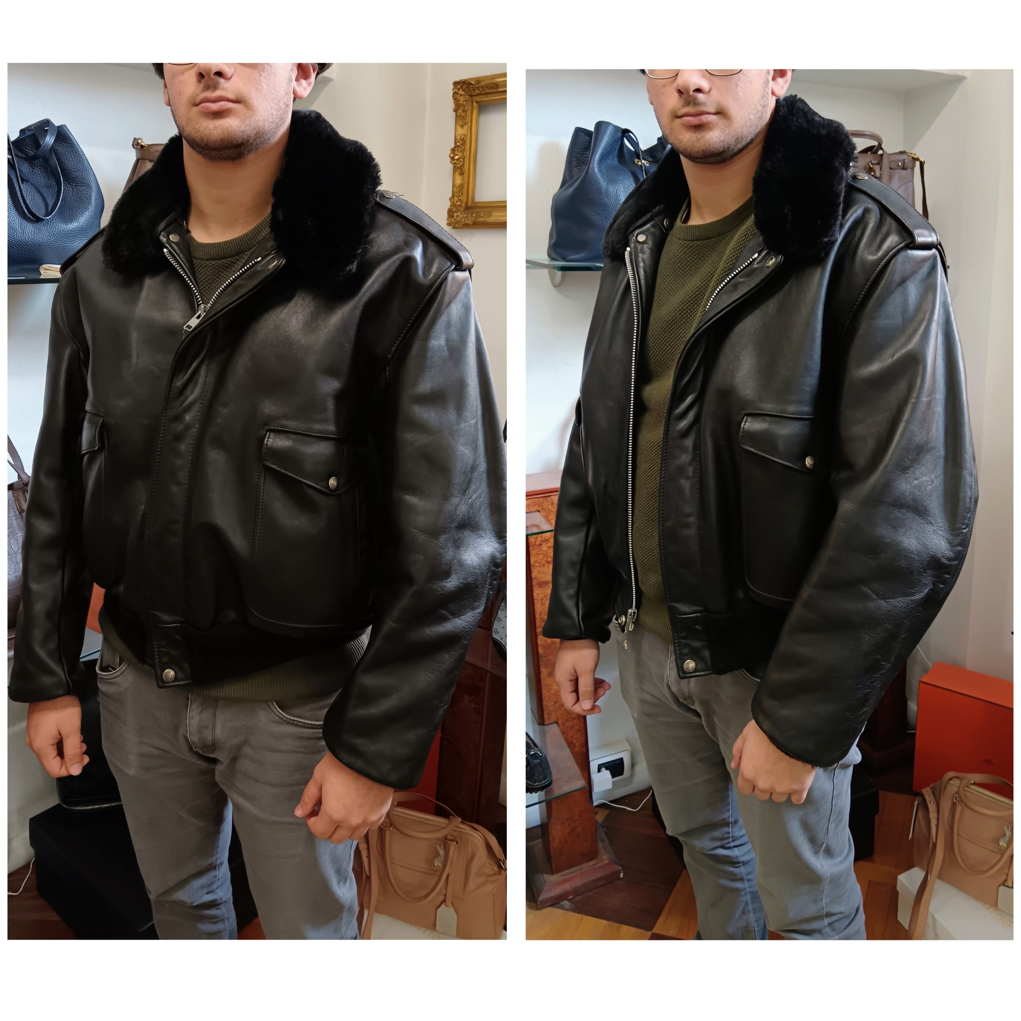 Schott N.Y.C. – Giubbotto Pelle Nero con Pelo Oversize Made in USA