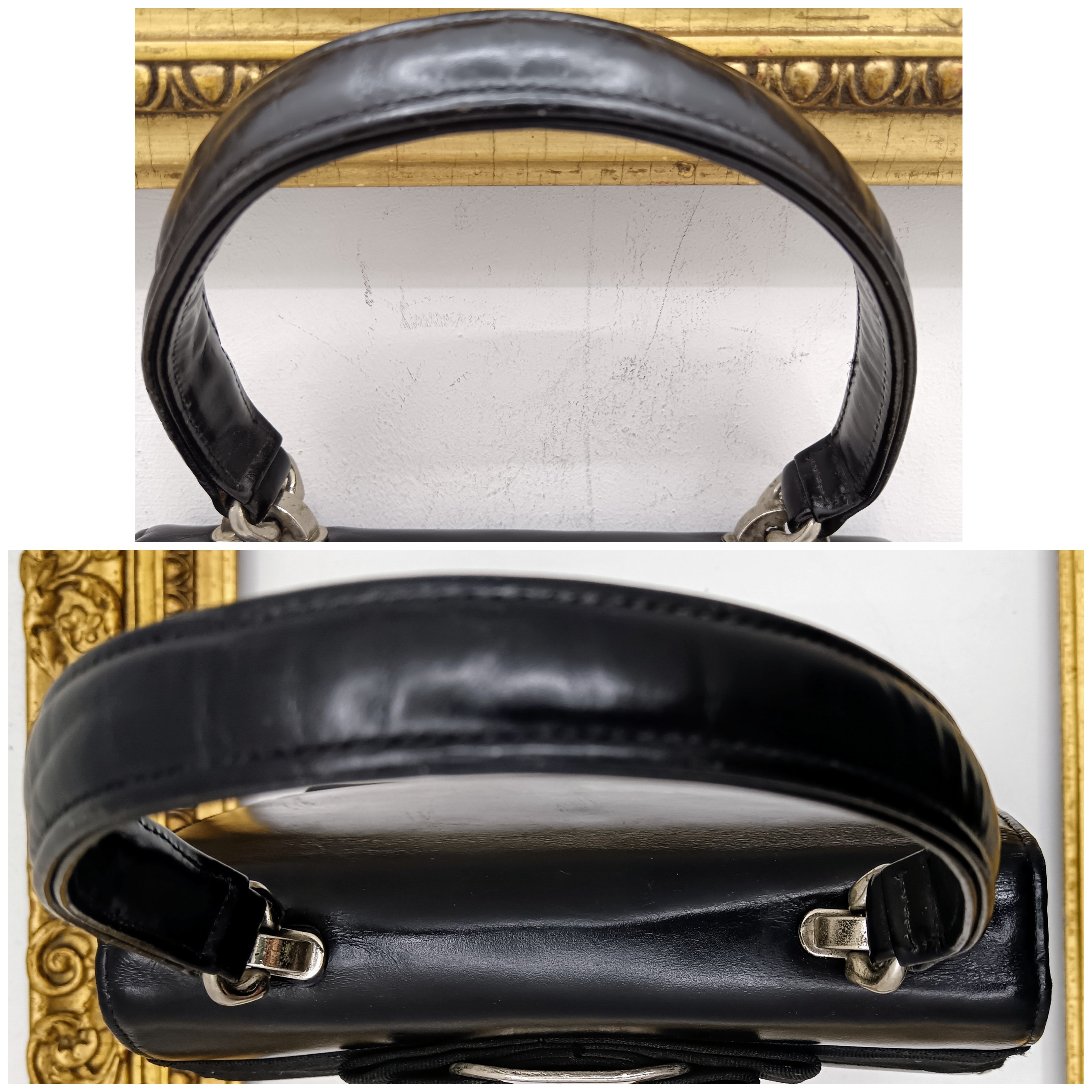 Ferragamo Salvatore – “Two Way Bag” “Vara Ribbon Bag” Borsetta a Mano in Pelle Nera Vintage
