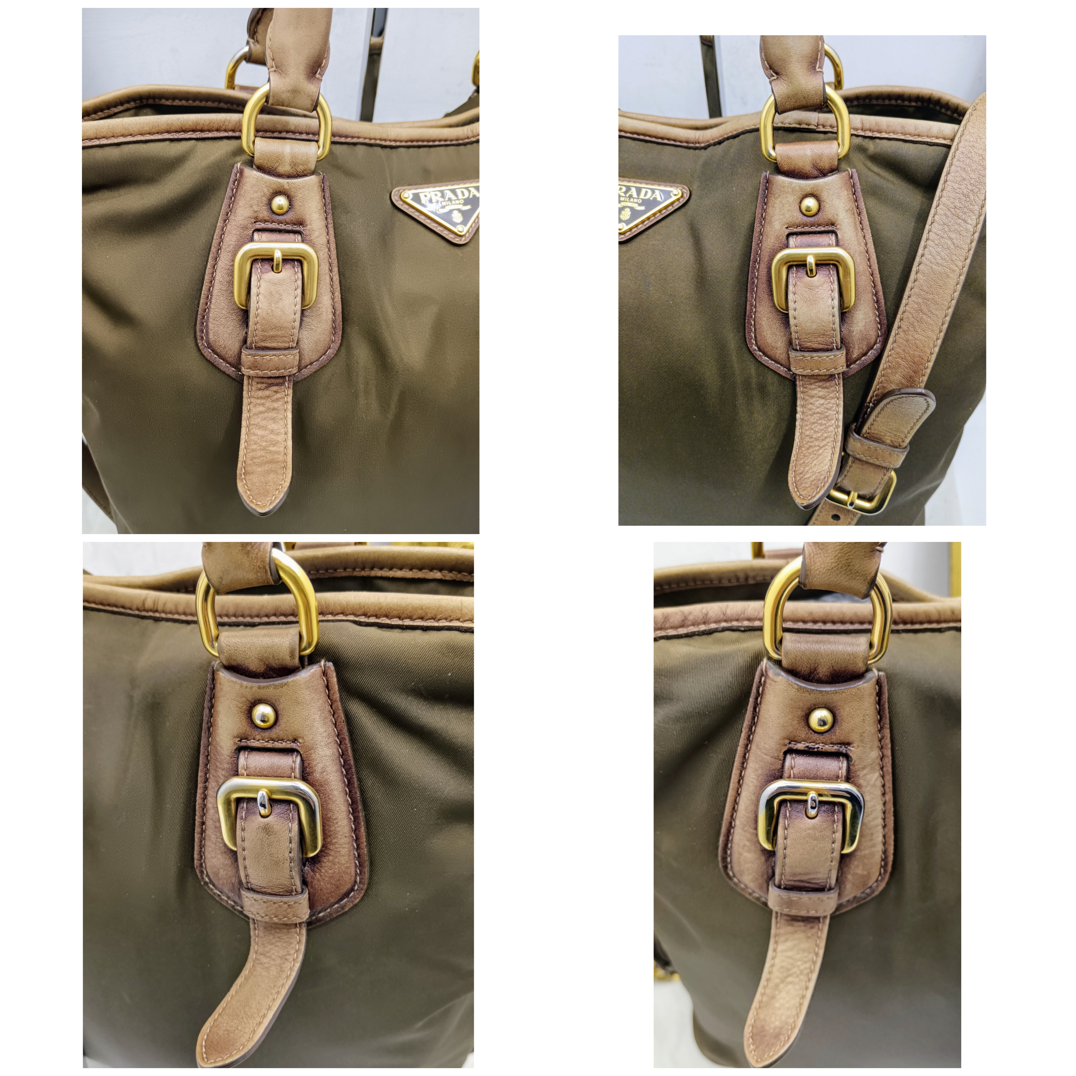 Prada – Borsa Shopper Media Nylon Marrone e Pelle Nocciola