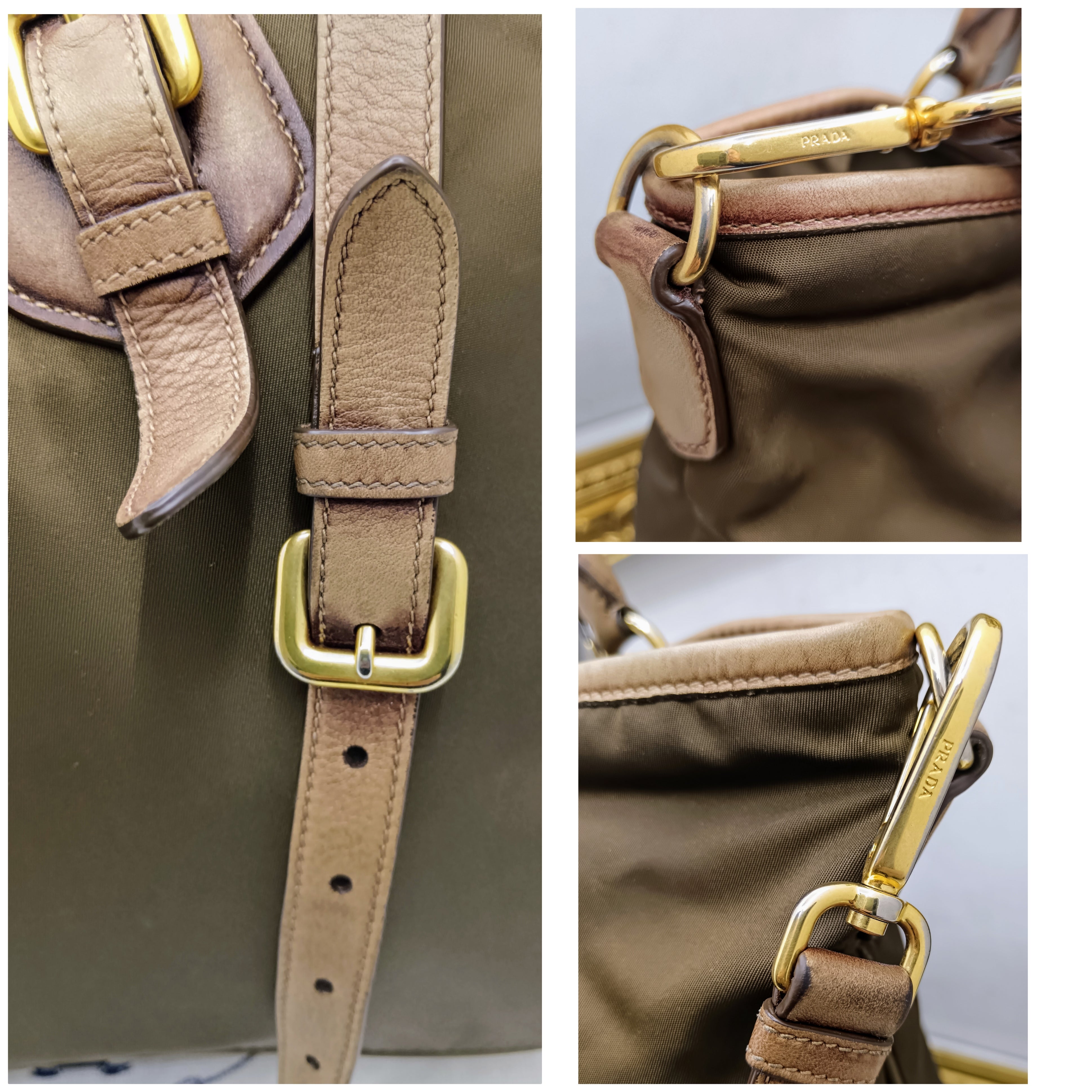 Prada – Borsa Shopper Media Nylon Marrone e Pelle Nocciola