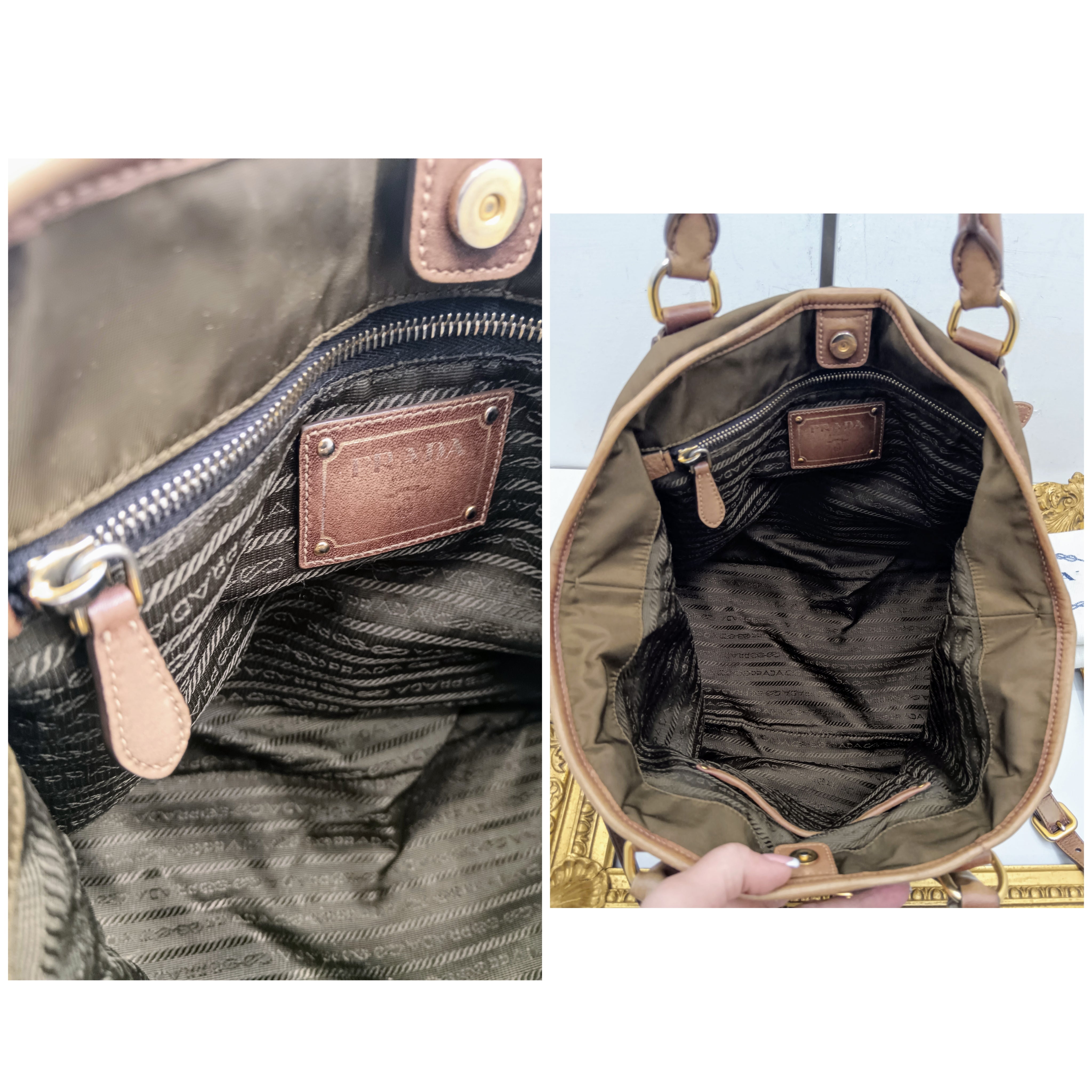 Prada – Borsa Shopper Media Nylon Marrone e Pelle Nocciola