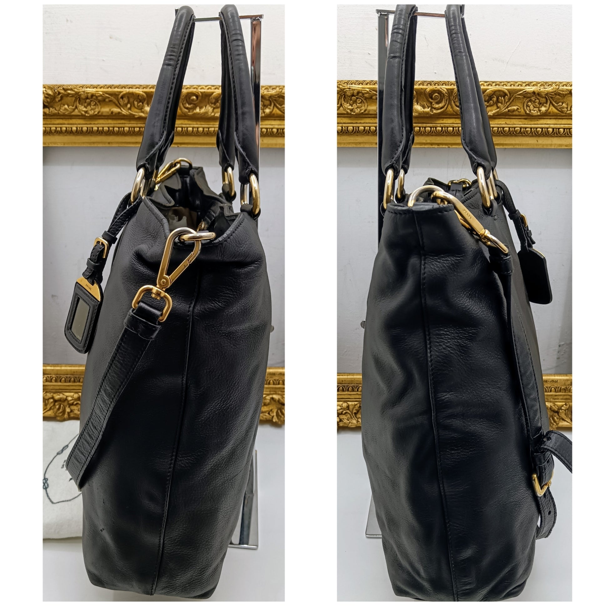 Prada – Borsa Shopper Lettering a Spalla in Pelle Nera con tracolla