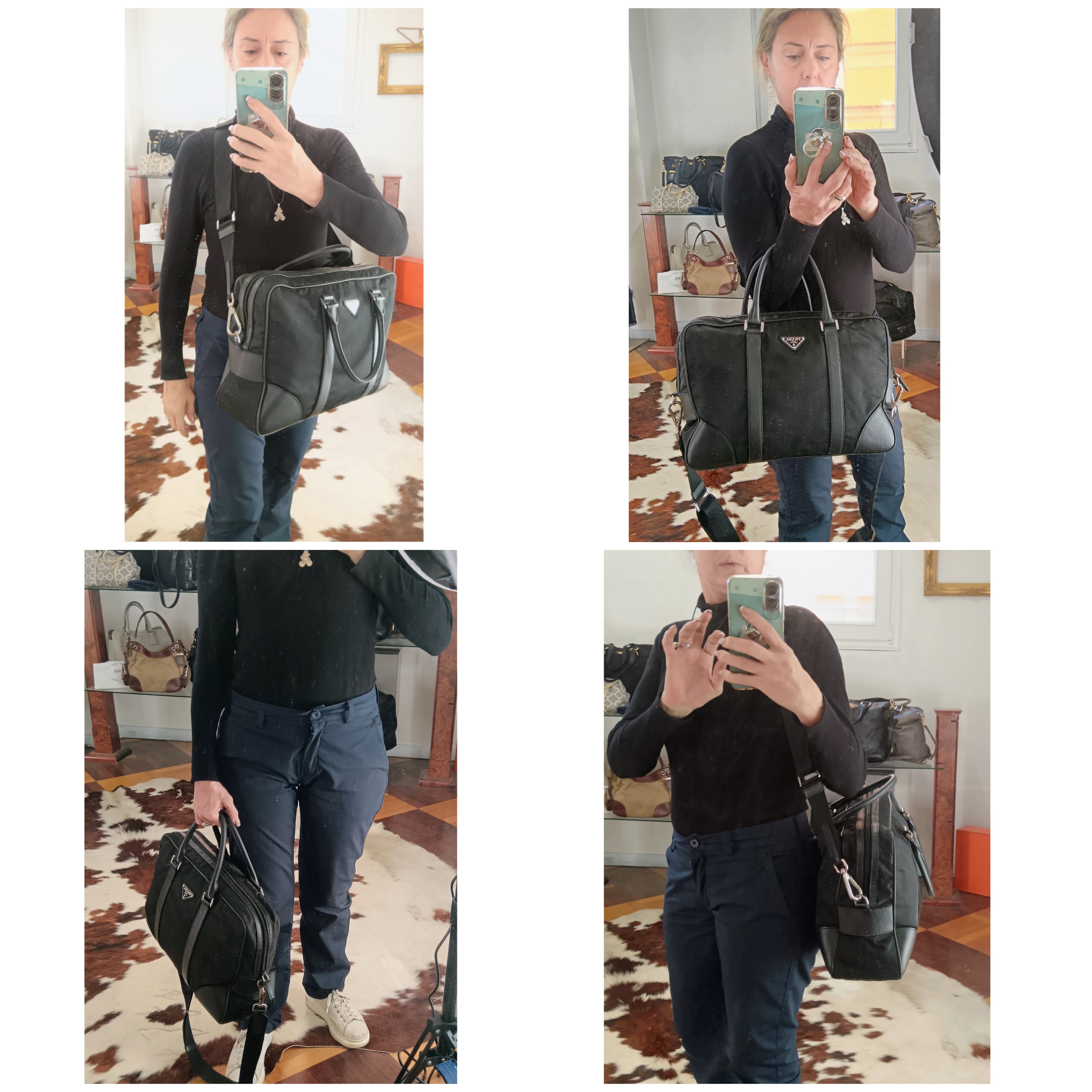 Prada - Cartella Valigetta Unisex in Re-Nylon e Pelle Saffiano Nera Full Set