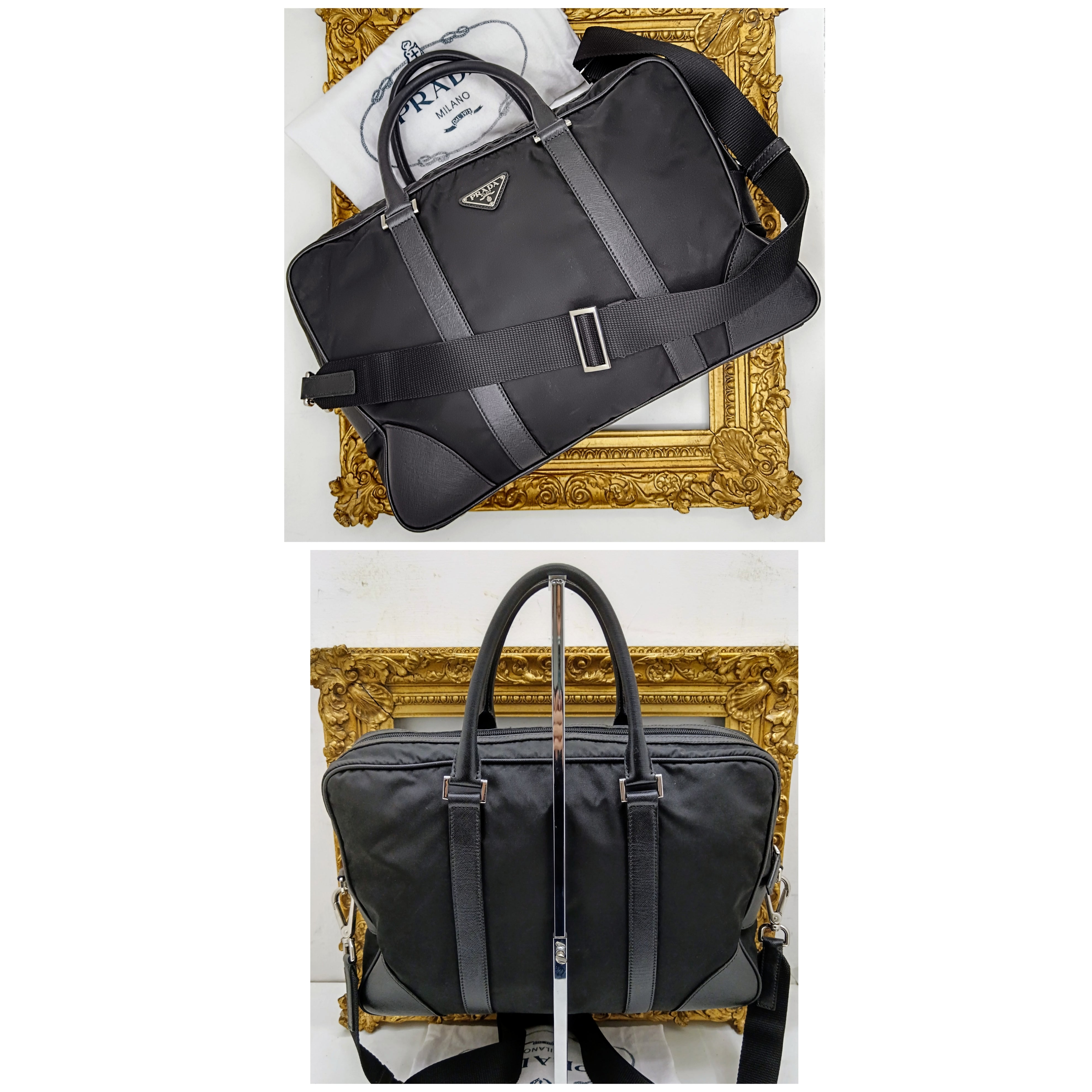 Prada - Cartella Valigetta Unisex in Re-Nylon e Pelle Saffiano Nera Full Set