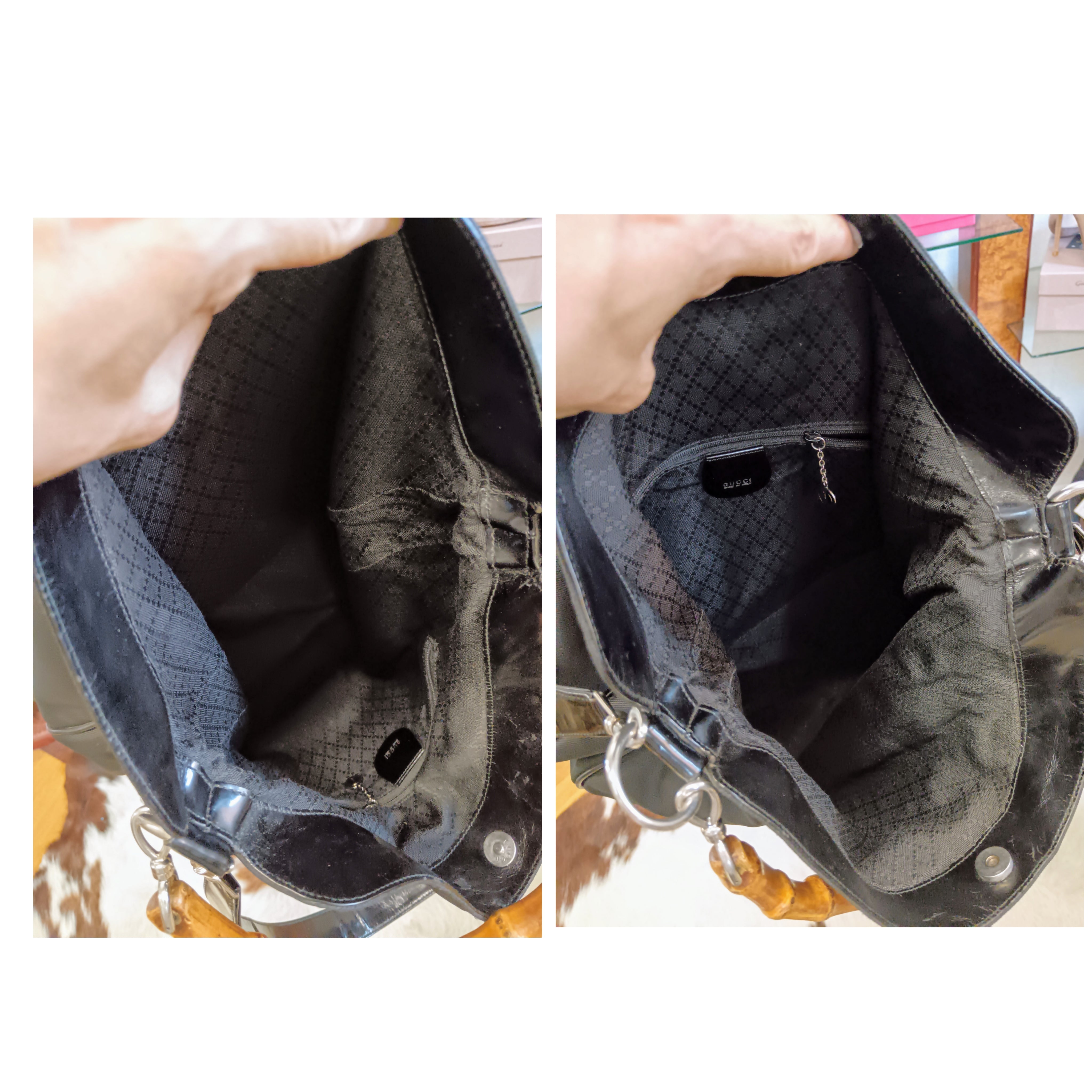 Gucci – Borsa a spalla Bamboo in tessuto e pelle nera Vintage