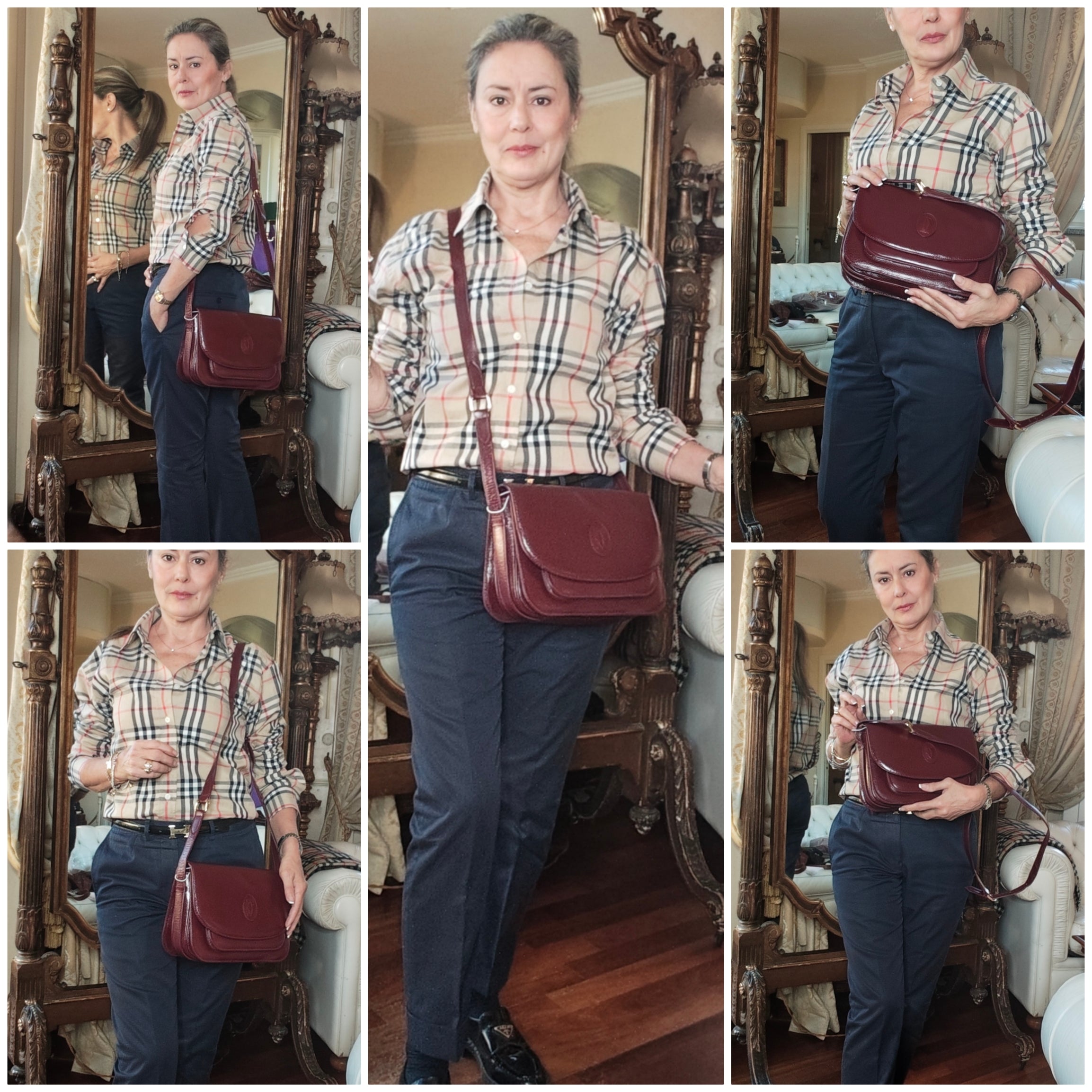 Cartier - Camera Bag a Tracolla Pelle Bordeaux a 3 Soffietti