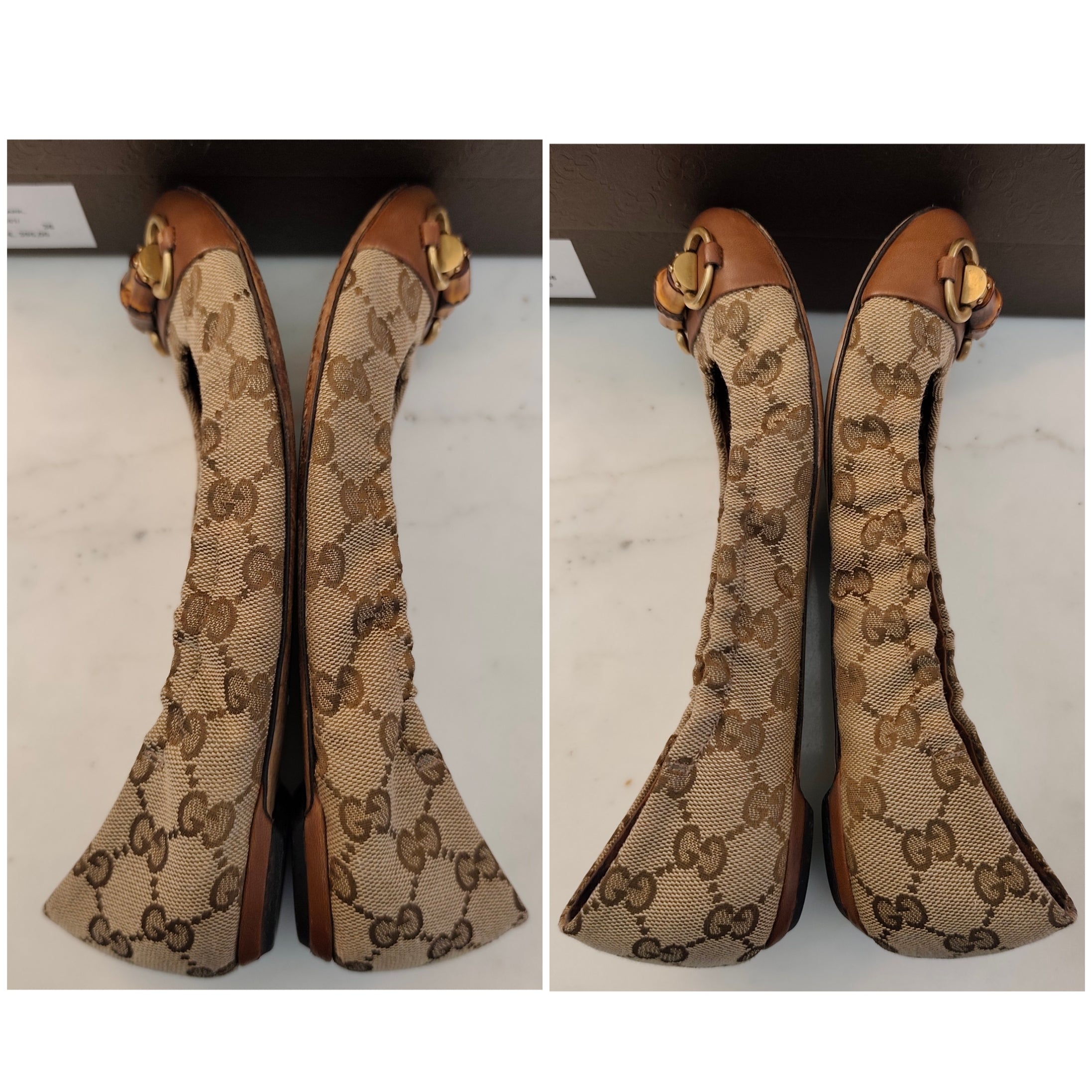 Gucci - Ballerine in Tessuto “GG” e Pelle con Morsetto in Bambù
