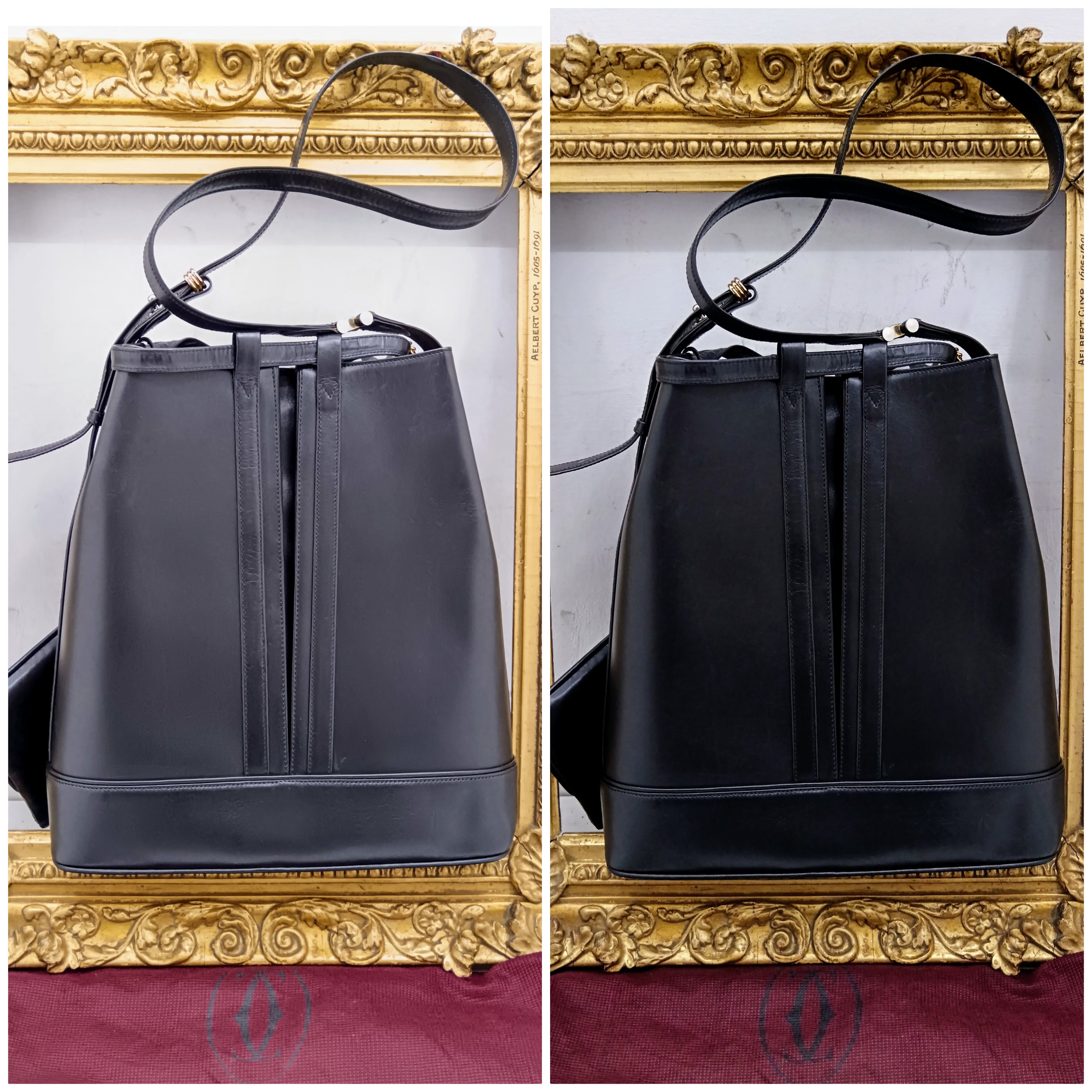 Cartier - Secchiello Ovale con Pochette Pelle Nera Vintage