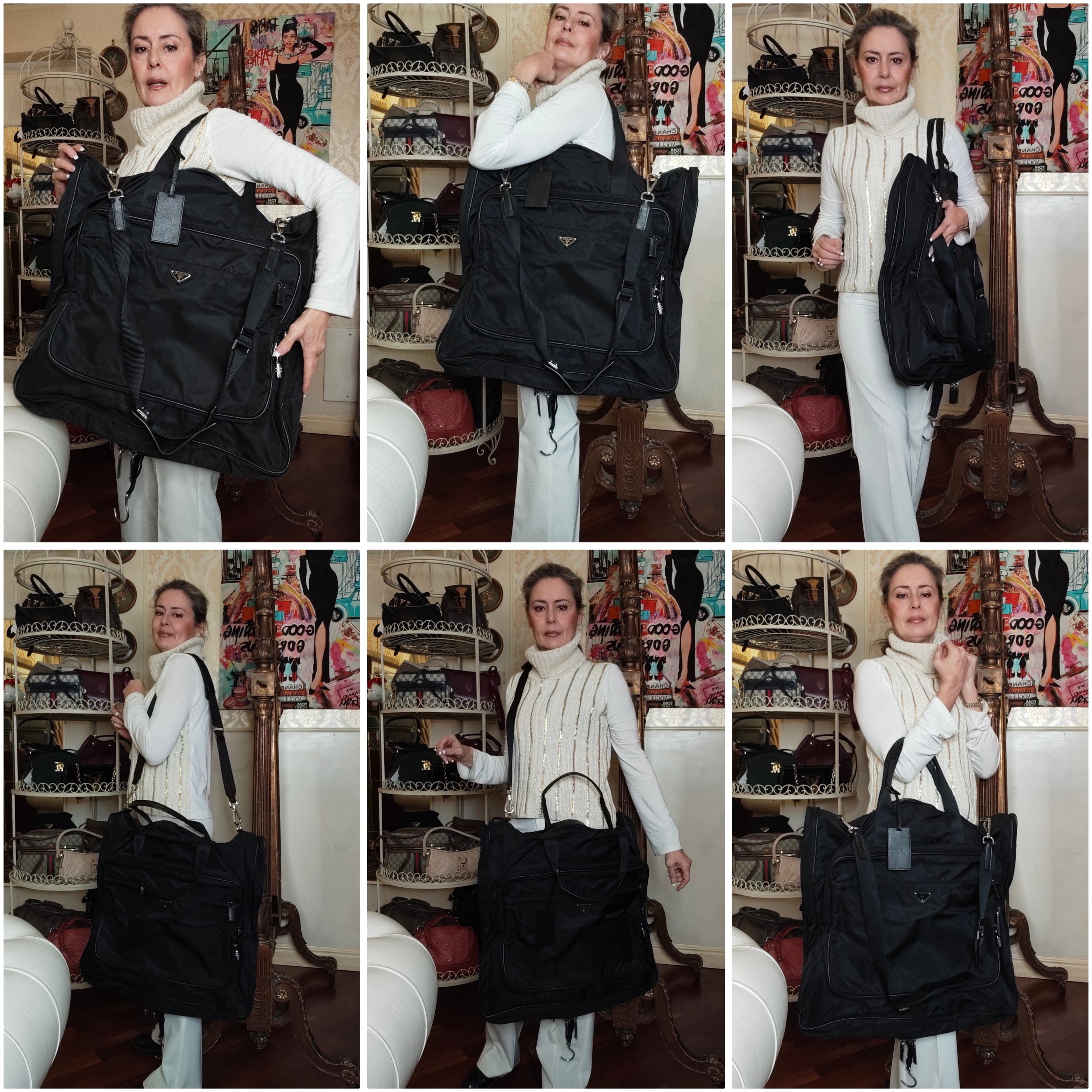 Prada - Borsone Porta Abiti da Viaggio in Re-Nylon e Pelle Saffiano Nera