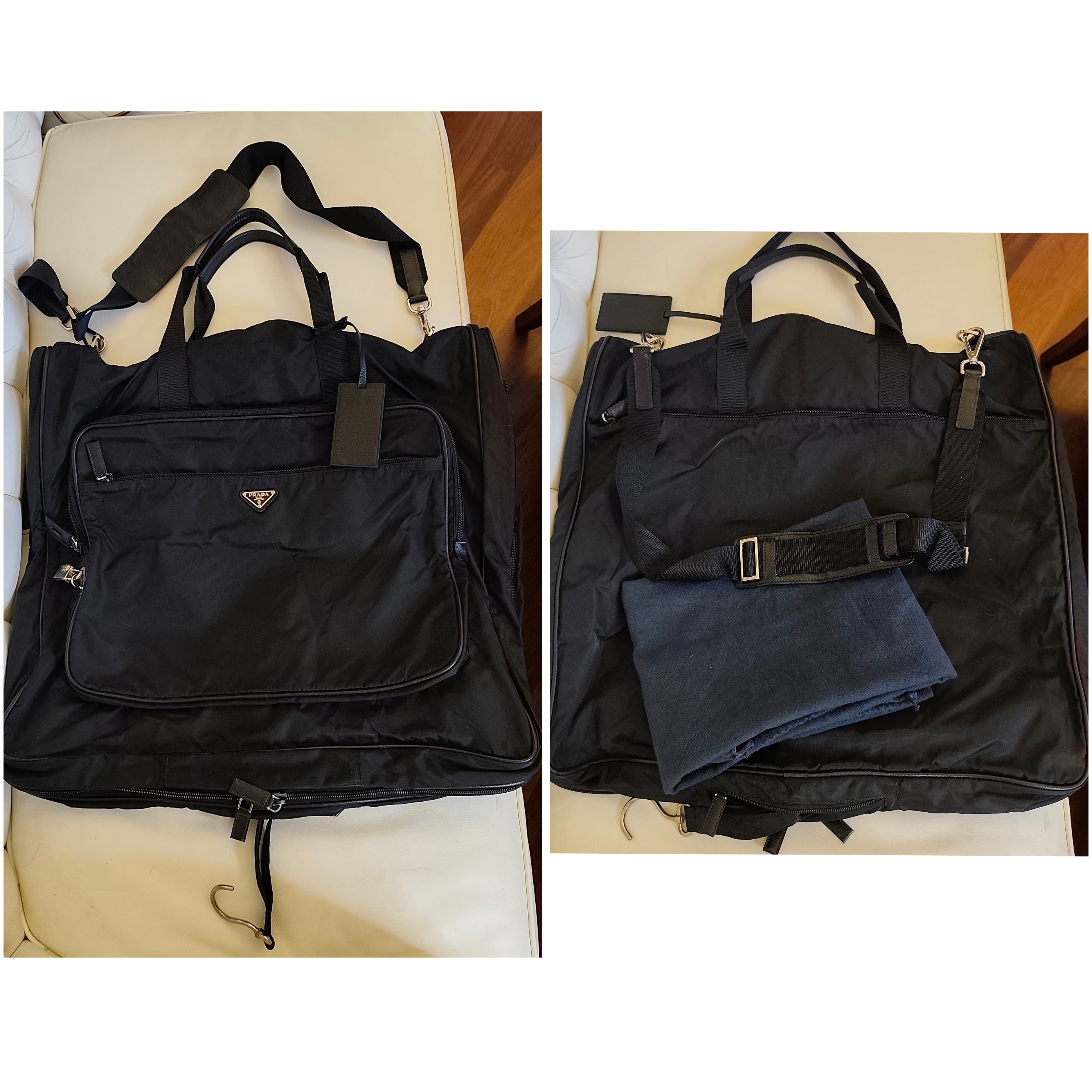 Prada - Borsone Porta Abiti da Viaggio in Re-Nylon e Pelle Saffiano Nera