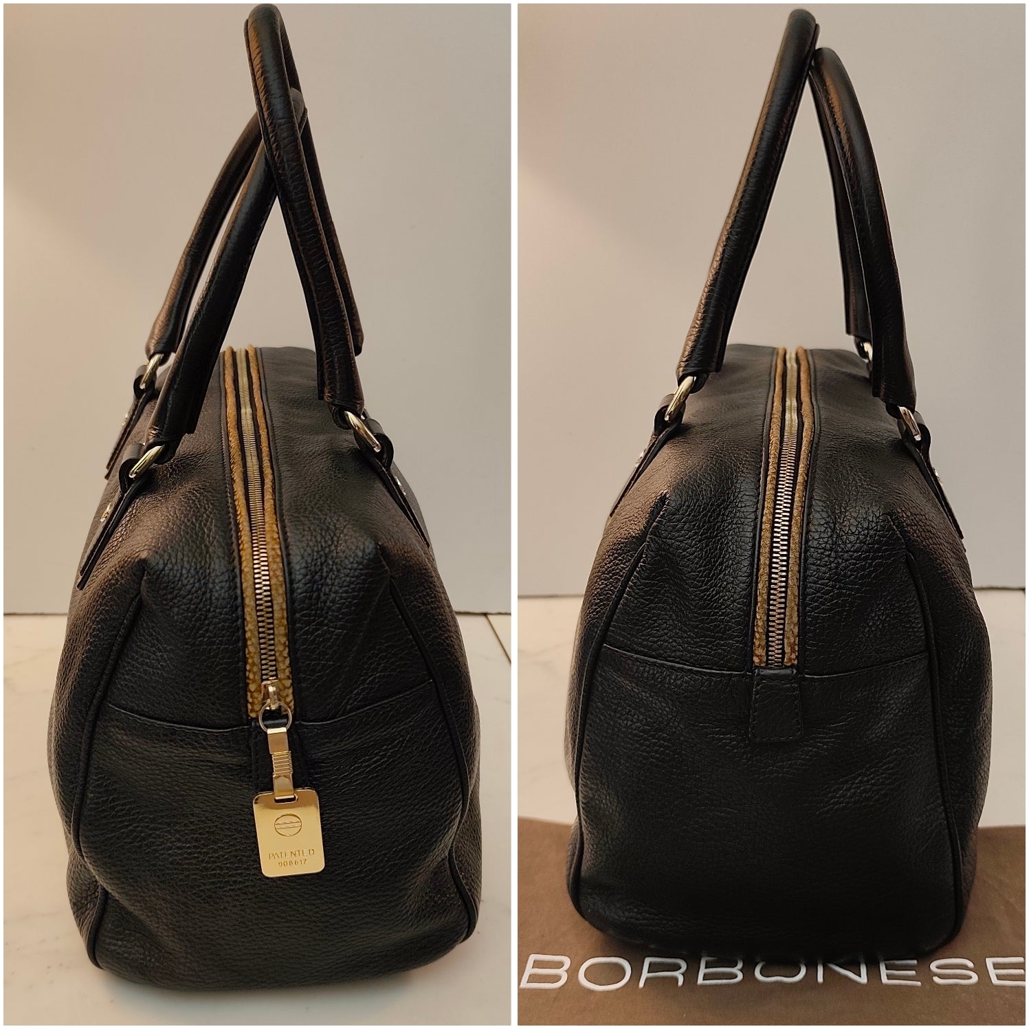 Borbonese - Borsa Bauletto Speedy in Pelle Nera con profili Tapiro