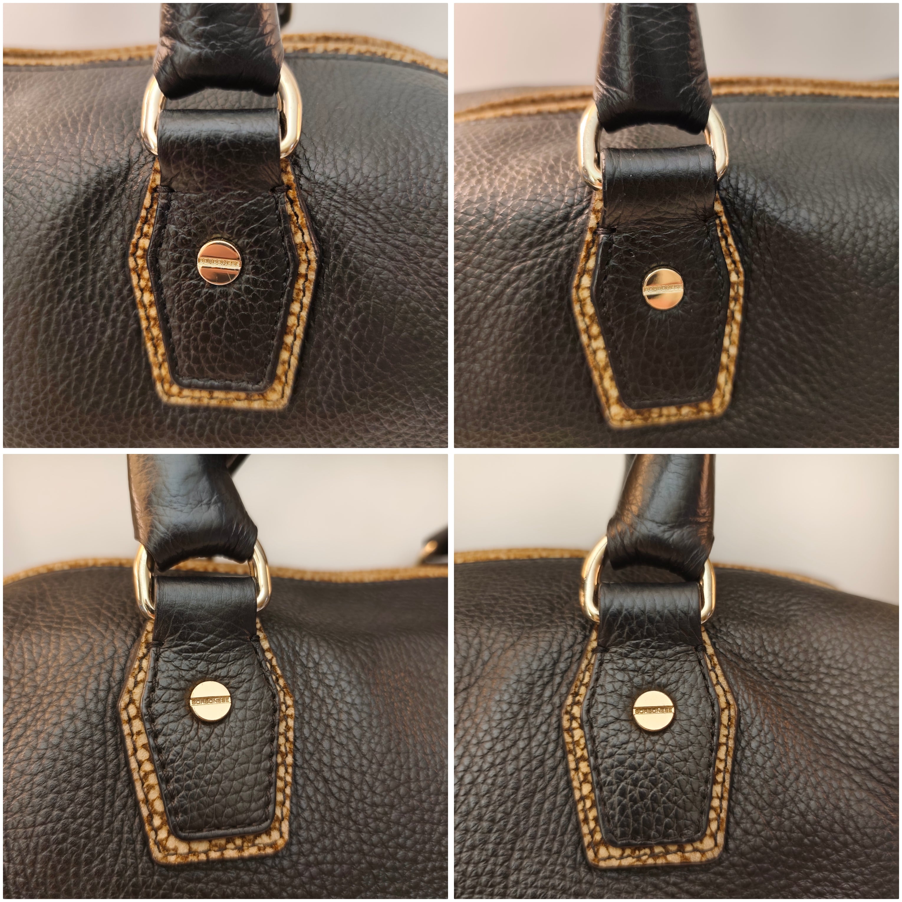 Borbonese - Borsa Bauletto Speedy in Pelle Nera con profili Tapiro