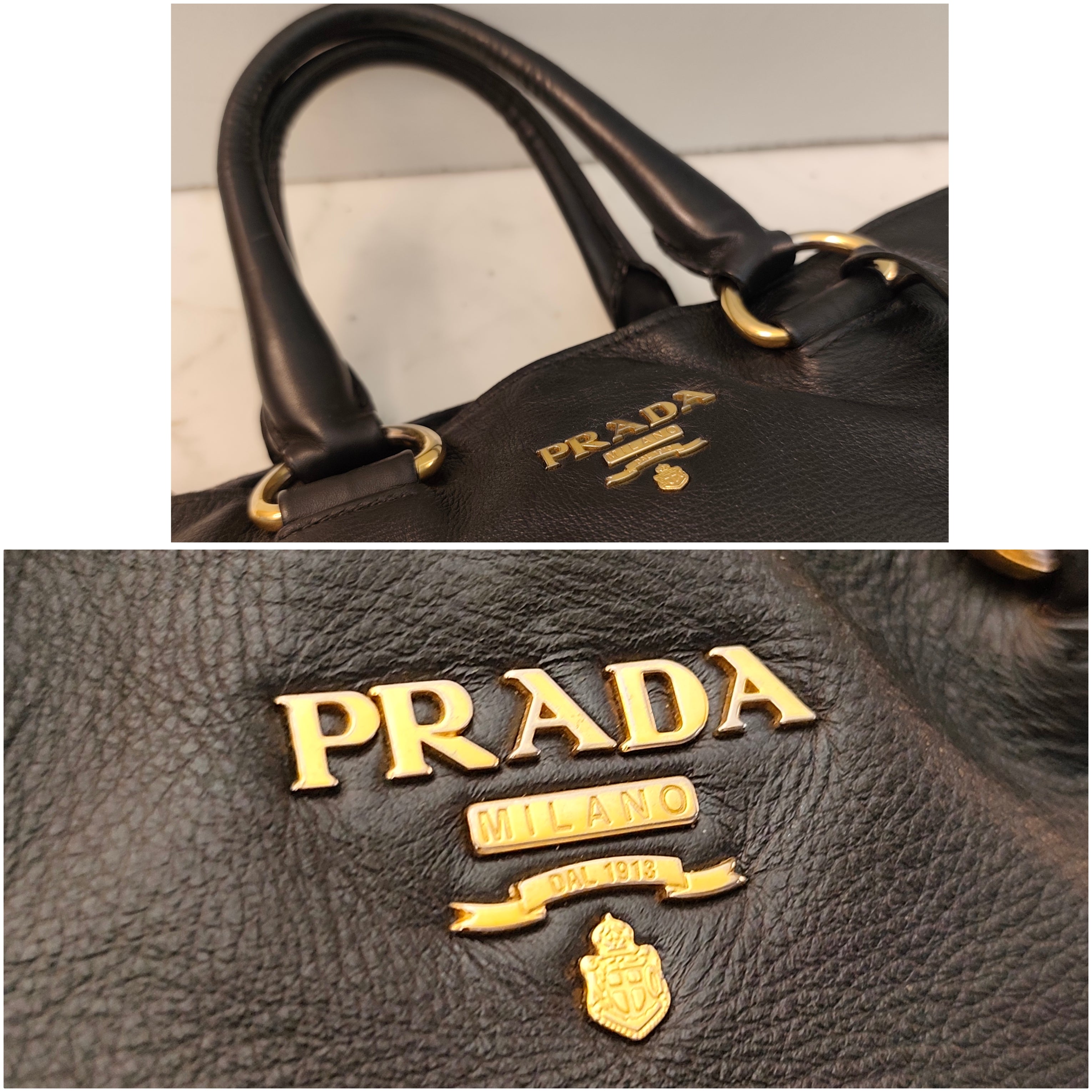 Prada - Shopper Tote Bag in Pelle Spazzolata Nera
