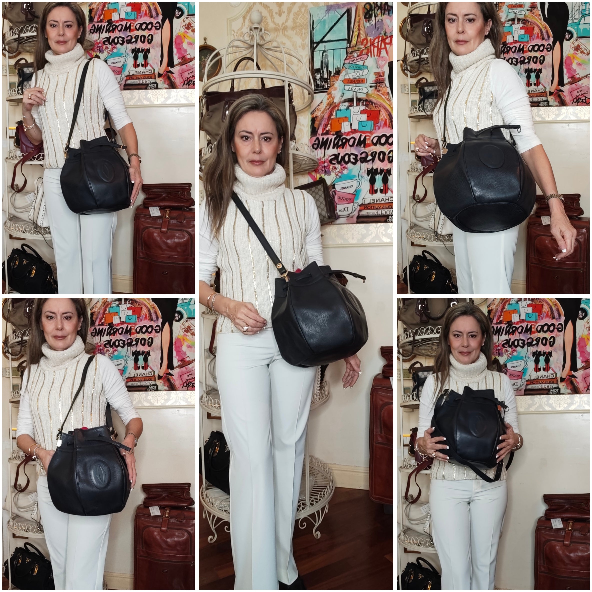 CARTIER - Secchiello Bombato Double-face Pelle Blu Vintage