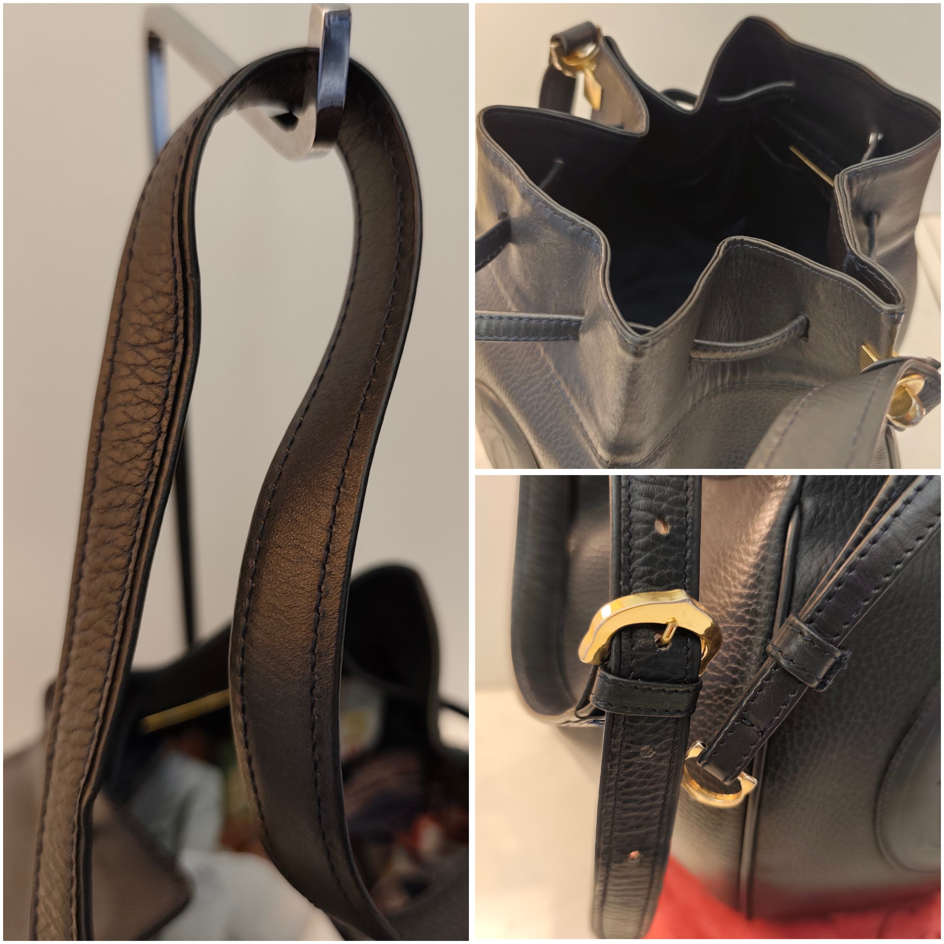 CARTIER - Secchiello Bombato Double-face Pelle Blu Vintage