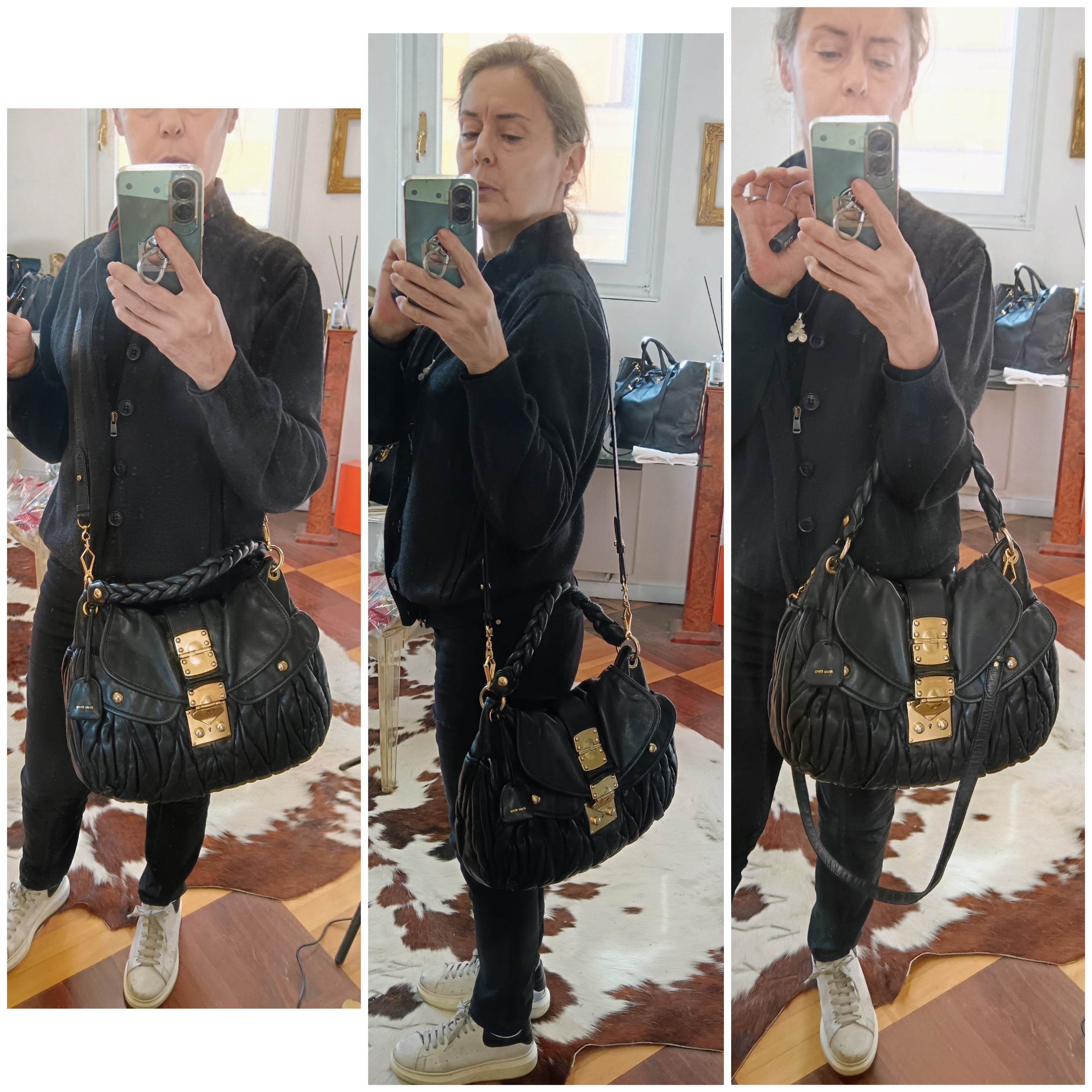 Miu Miu – Coffer Bag Hobo Pelle matelassé nera con tracolla