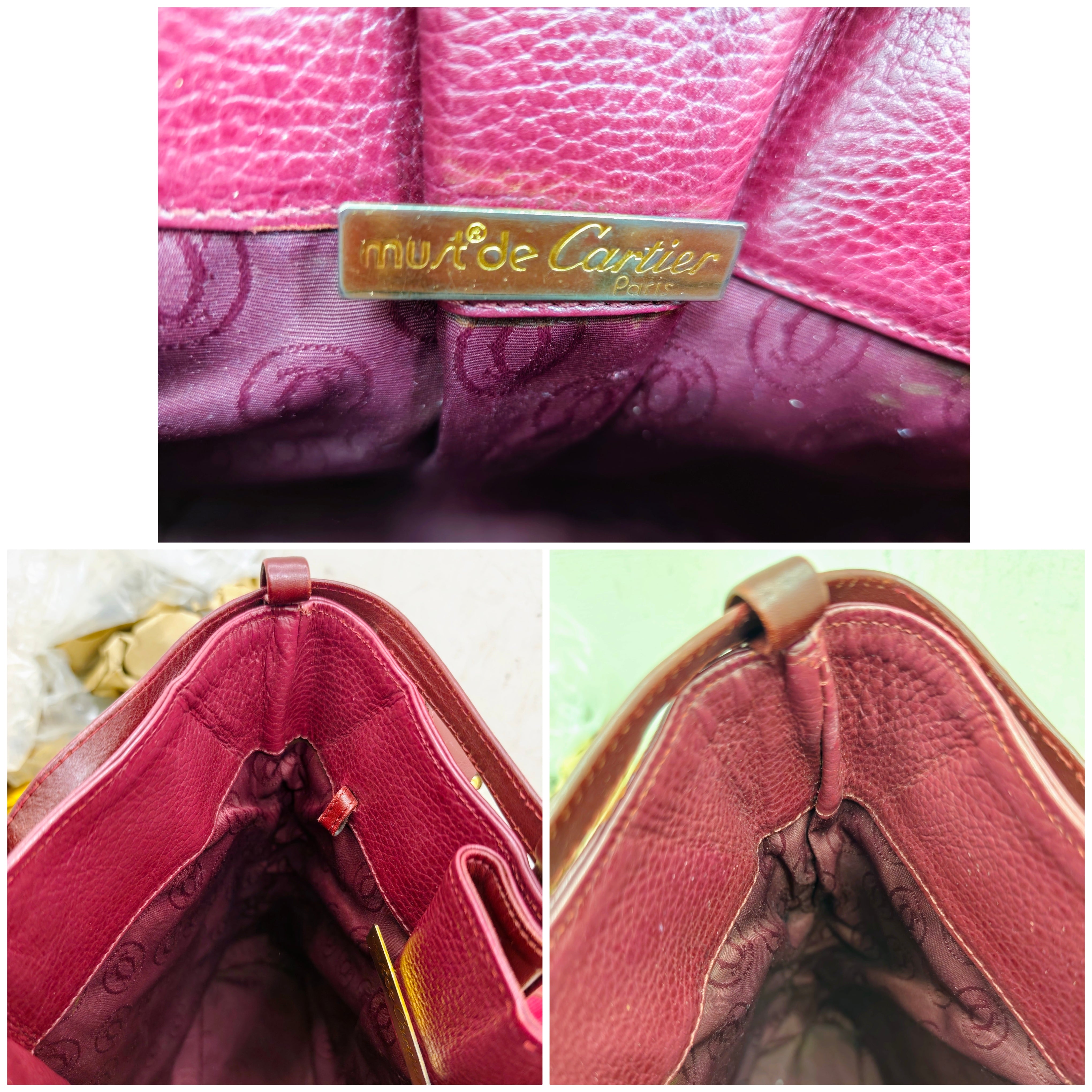 Cartier - Secchiello Ovale in Pelle Bordeaux Vintage