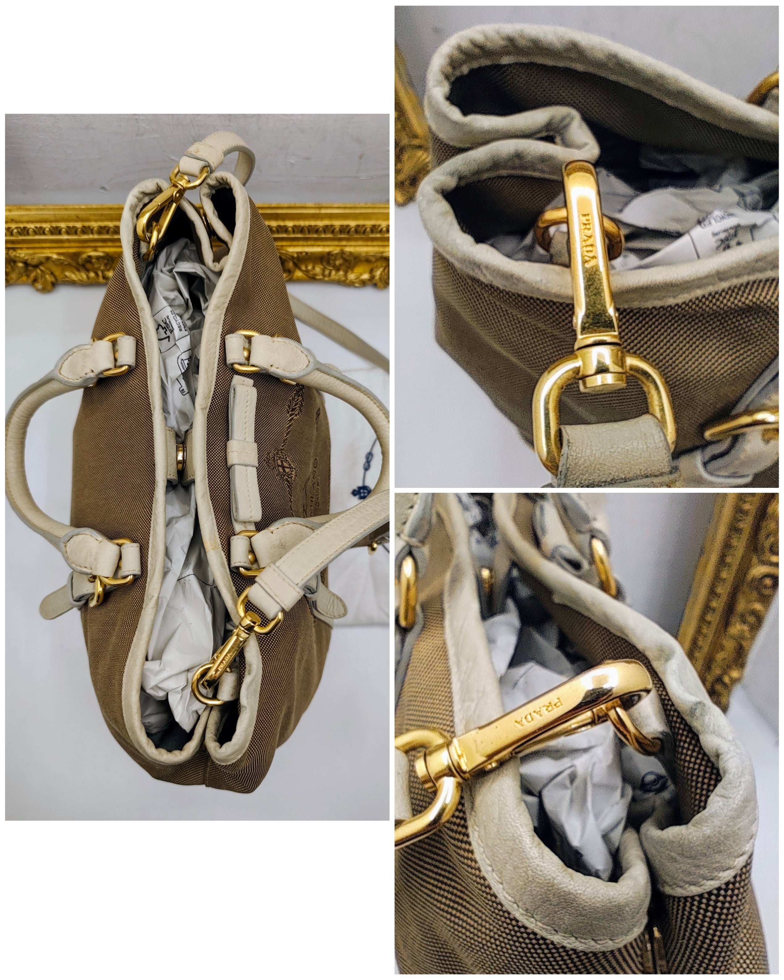 Prada - Tote Bag Shopper Media Canapa Jacquard Beige e Avorio