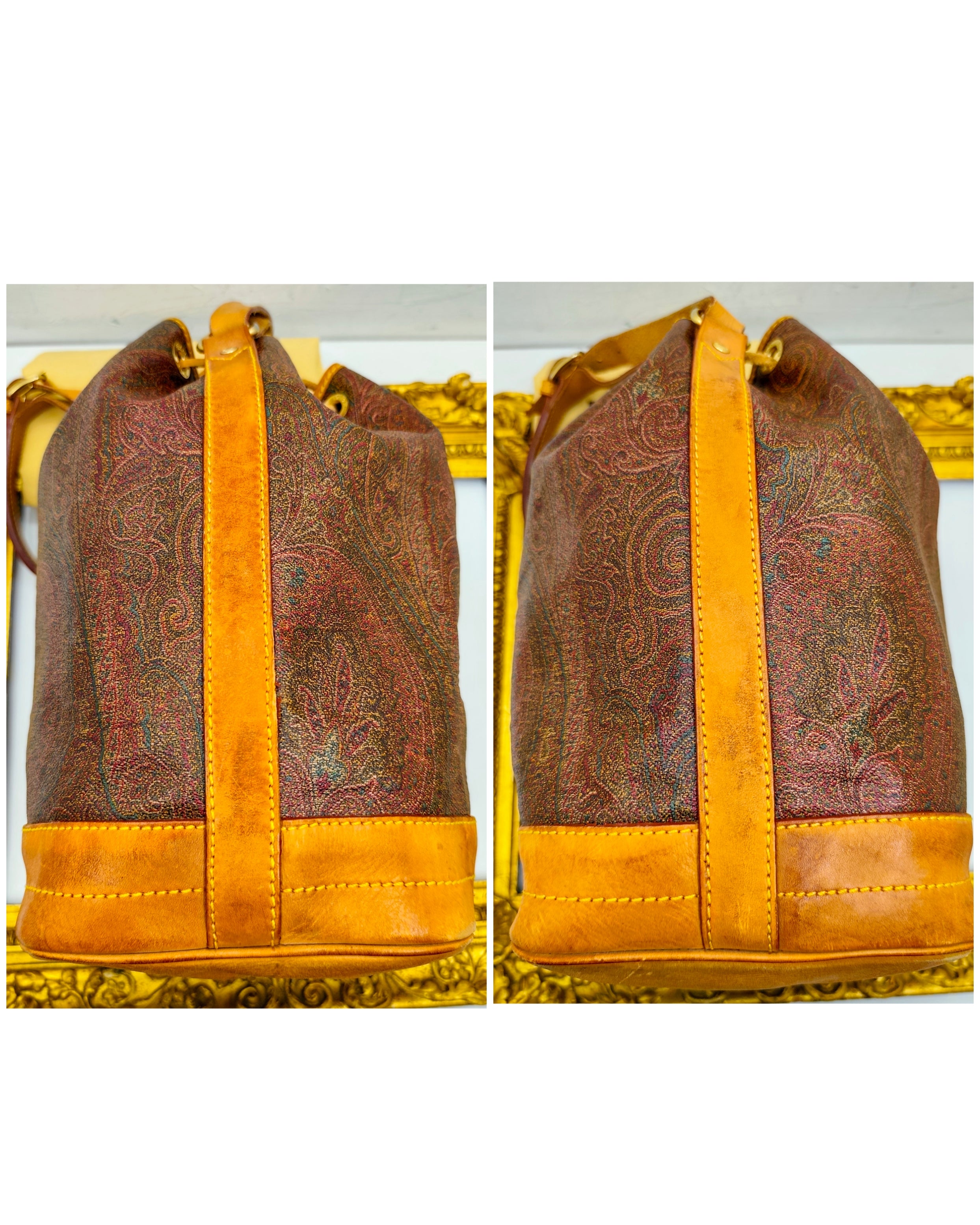 Etro – Secchiello Paisley Jacquard e pelle di vacchetta Beige Vintage