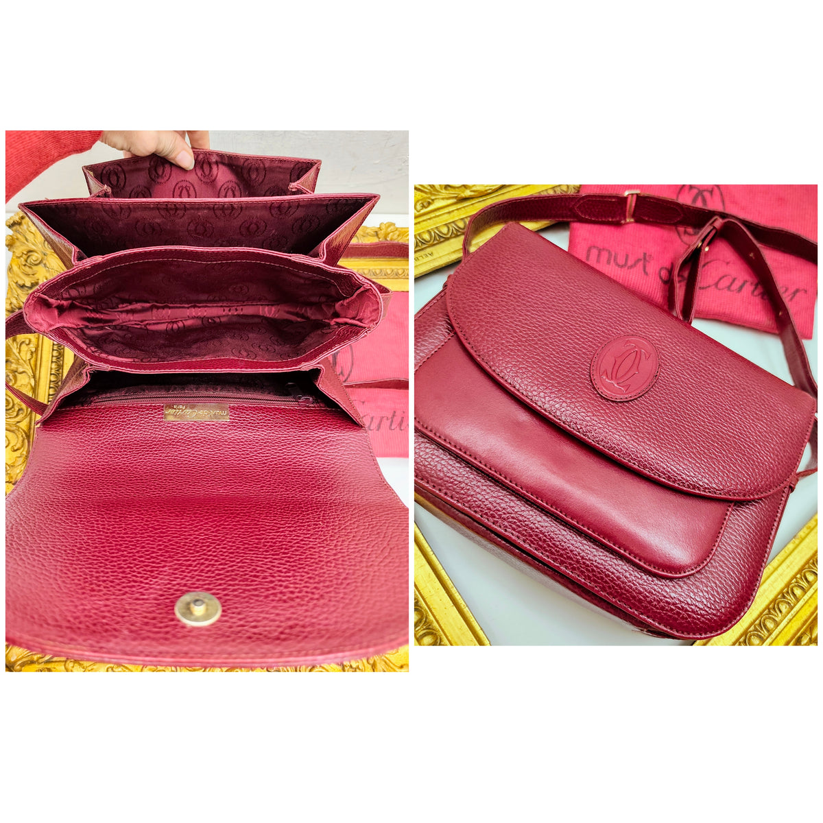 Cartier - Camera Bag a Tracolla Pelle Bordeaux a 3 Soffietti Nuova