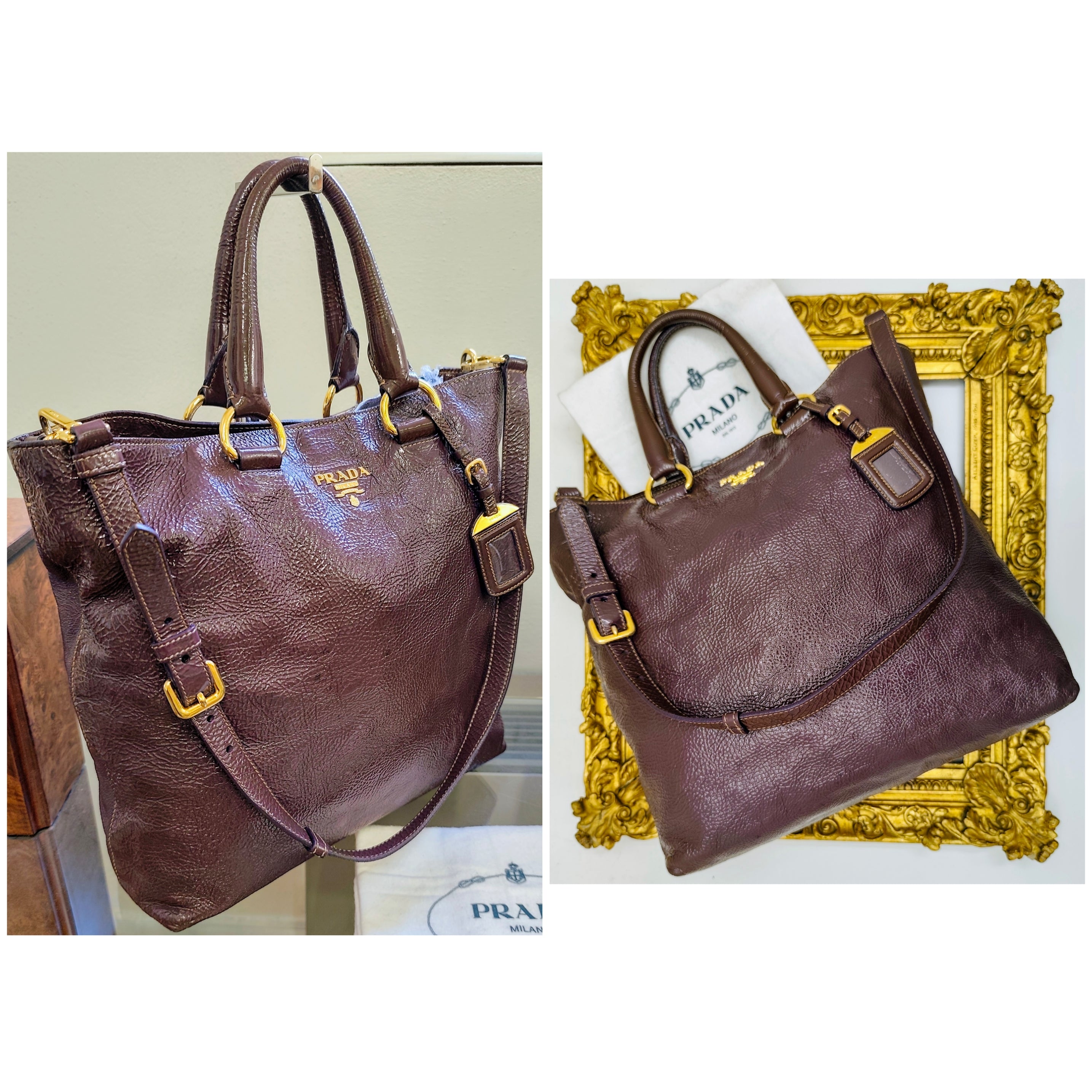 Prada – Shopper in Pelle Vernice Effetto Stropicciato